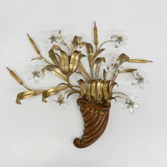 Mid-century design banci style wall lamp sconce crystal flower bouquet , 1970s