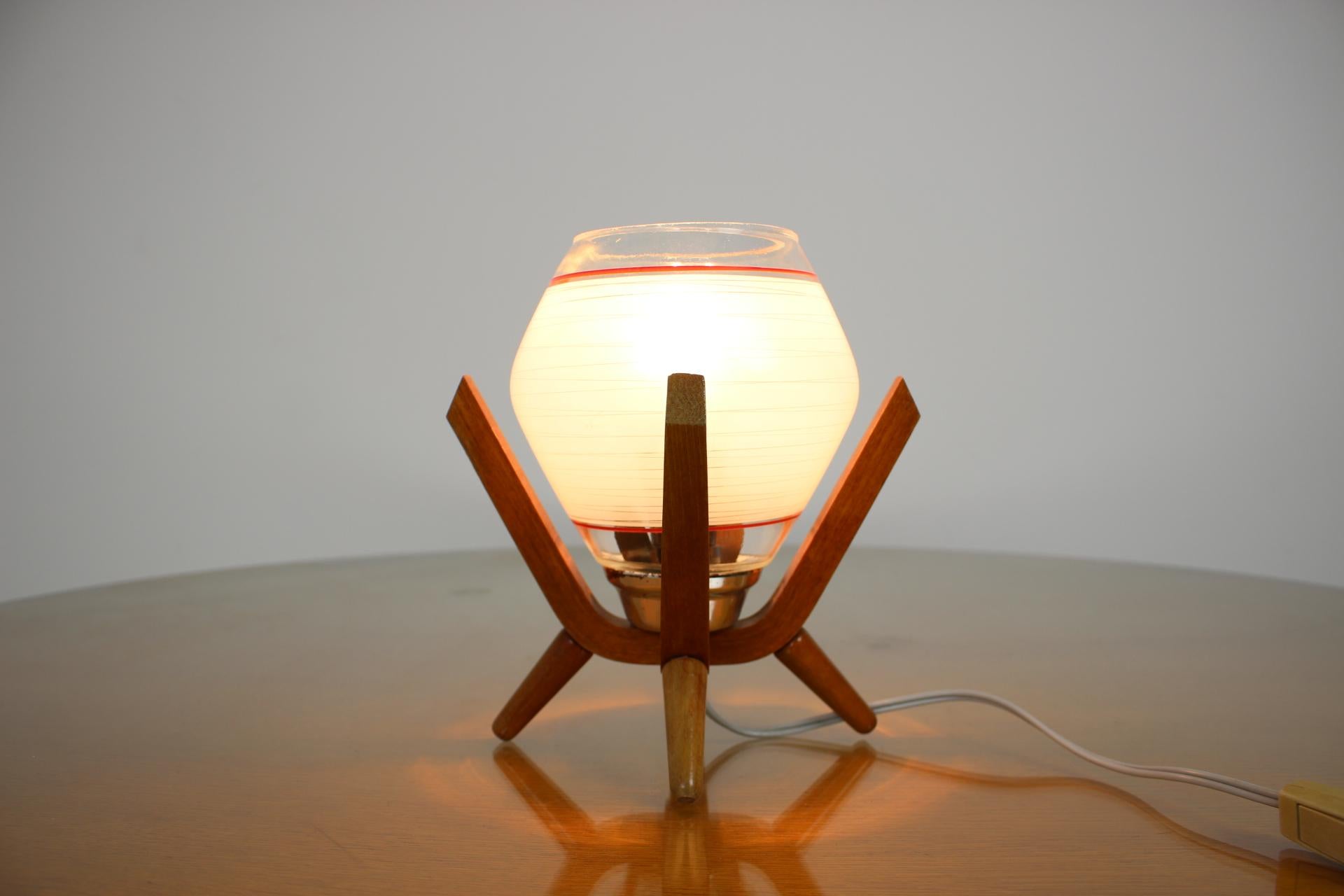 Glass Midcentury Design Bedside Table Lamp Dřevo Humpolec, 1970s For Sale