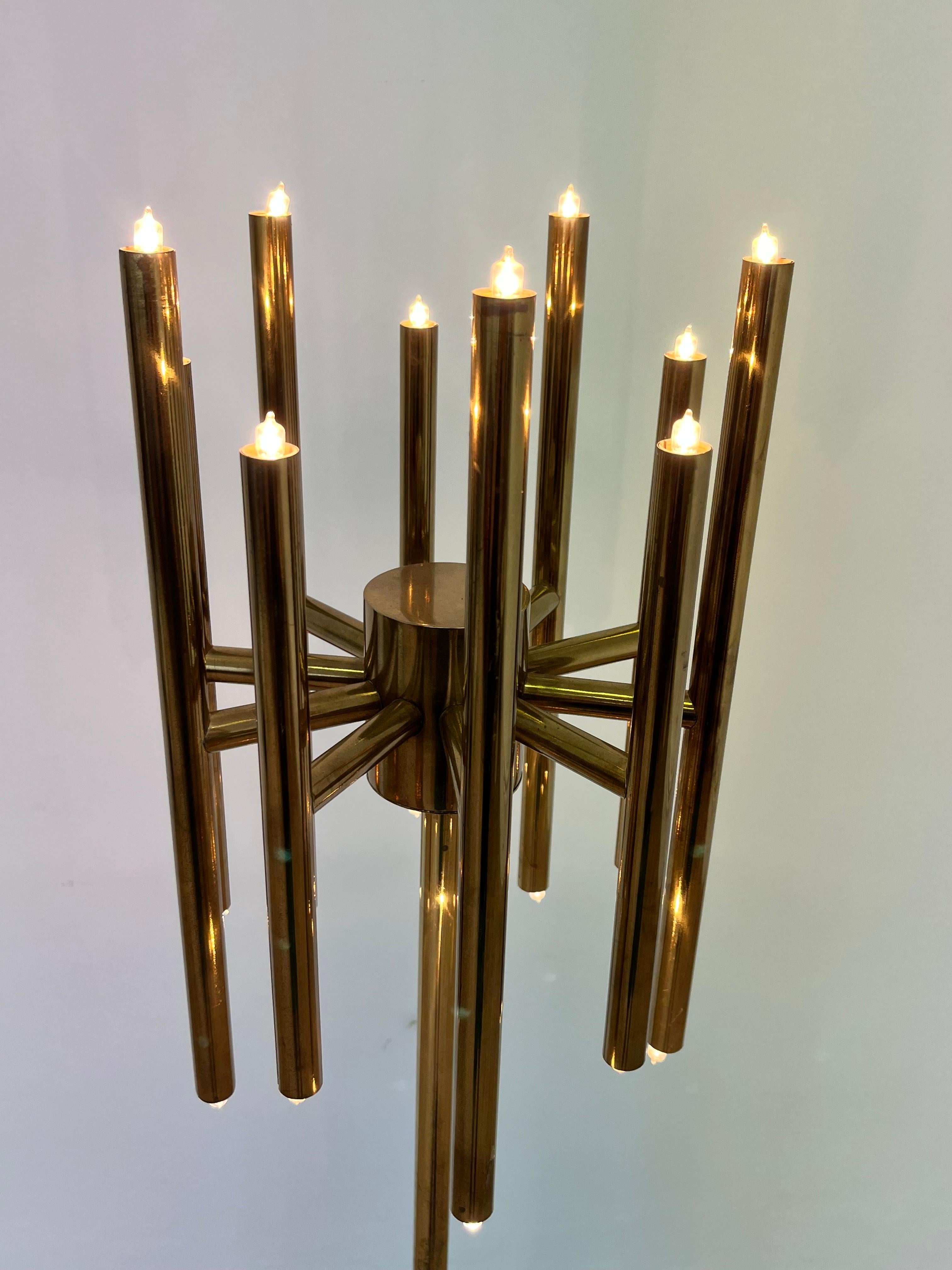 European Mid century Design Brass Floor Lamp, 1980s in style of Gaetano Sciolari For Sale