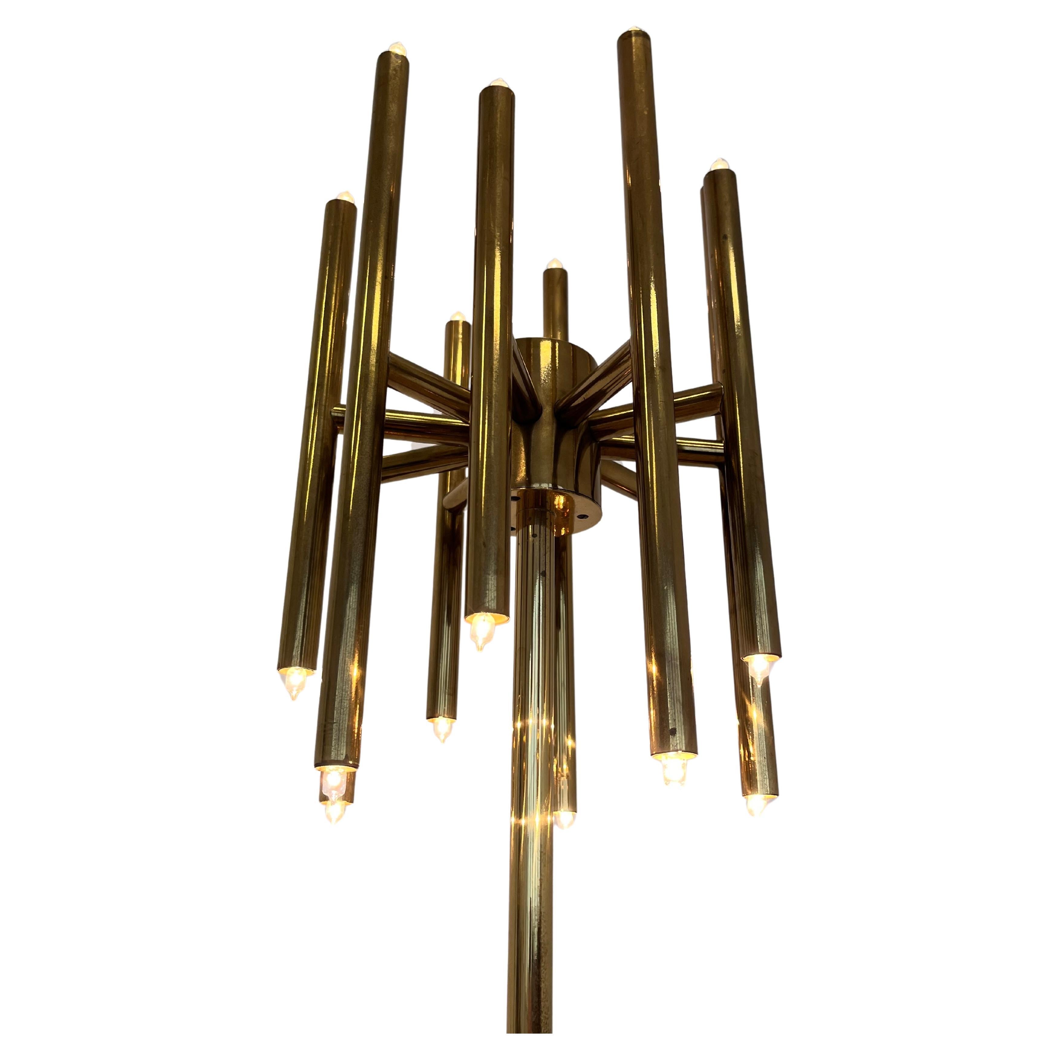 Mid century Design Brass Floor Lamp, 1980s in style of Gaetano Sciolari For Sale