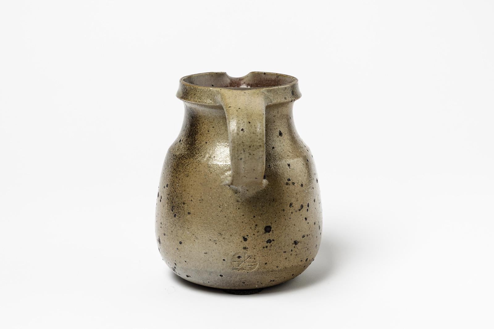 French Midcentury Design Brown Stoneware Ceramic Pitcher by Robert Deblander, 1975
