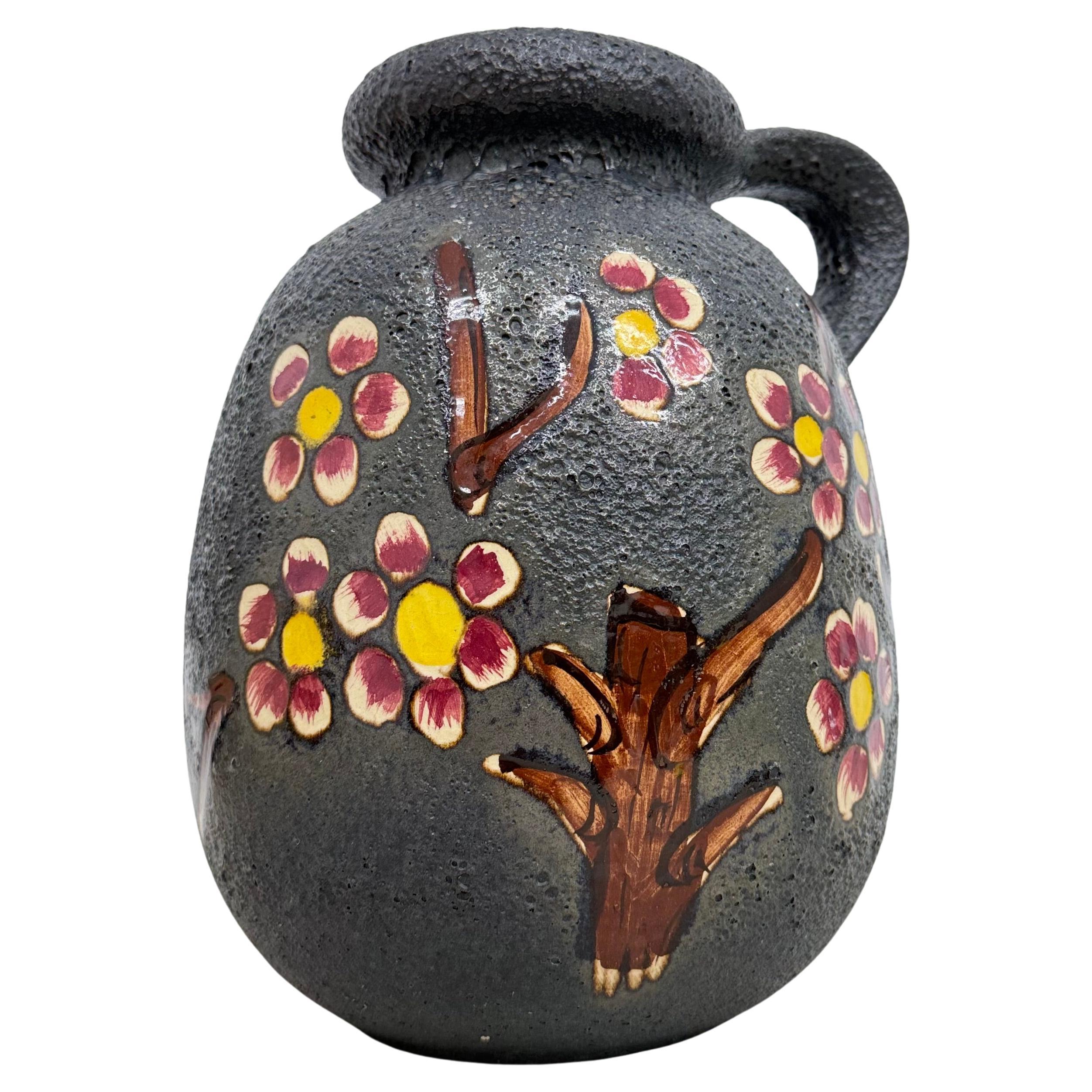 Mid-century design ceramic Scheurich vase with blossom , 1970’s For Sale