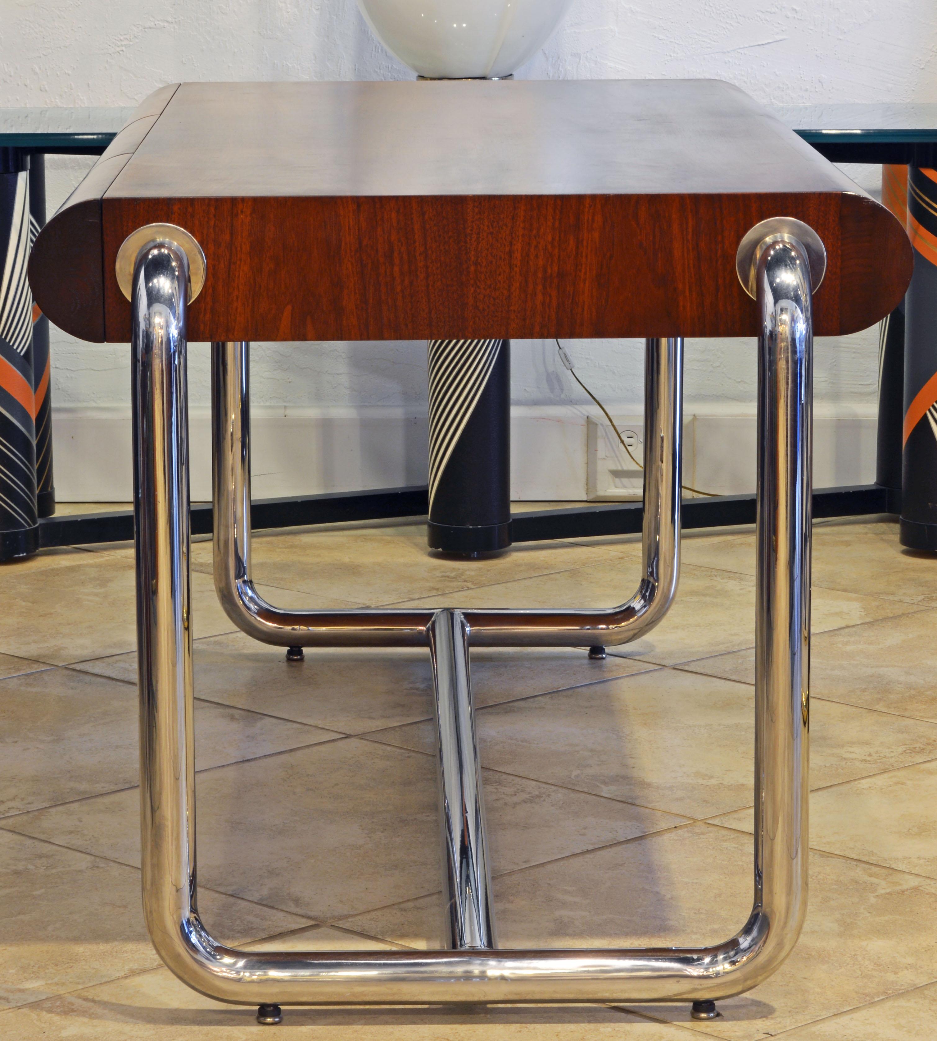 American Midcentury Design Chrome and Mahogany Desk by Leon Rosen for Pace Collection