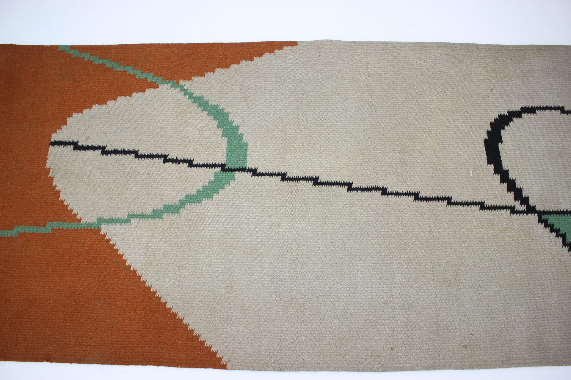 Czech Mid Century Design Geometric Kilim Carpet/Rug in Style of Antonín Kybal, 1950s For Sale