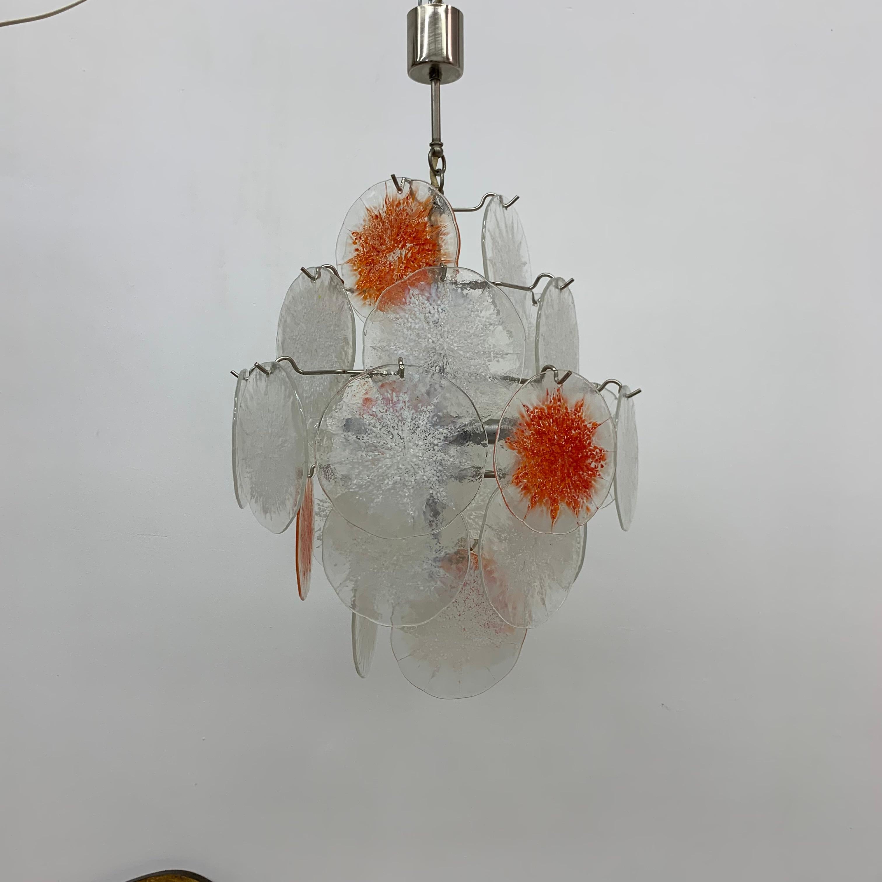 Midcentury Design Glass Disc Chandelier by Vistosi, 1970s For Sale 3