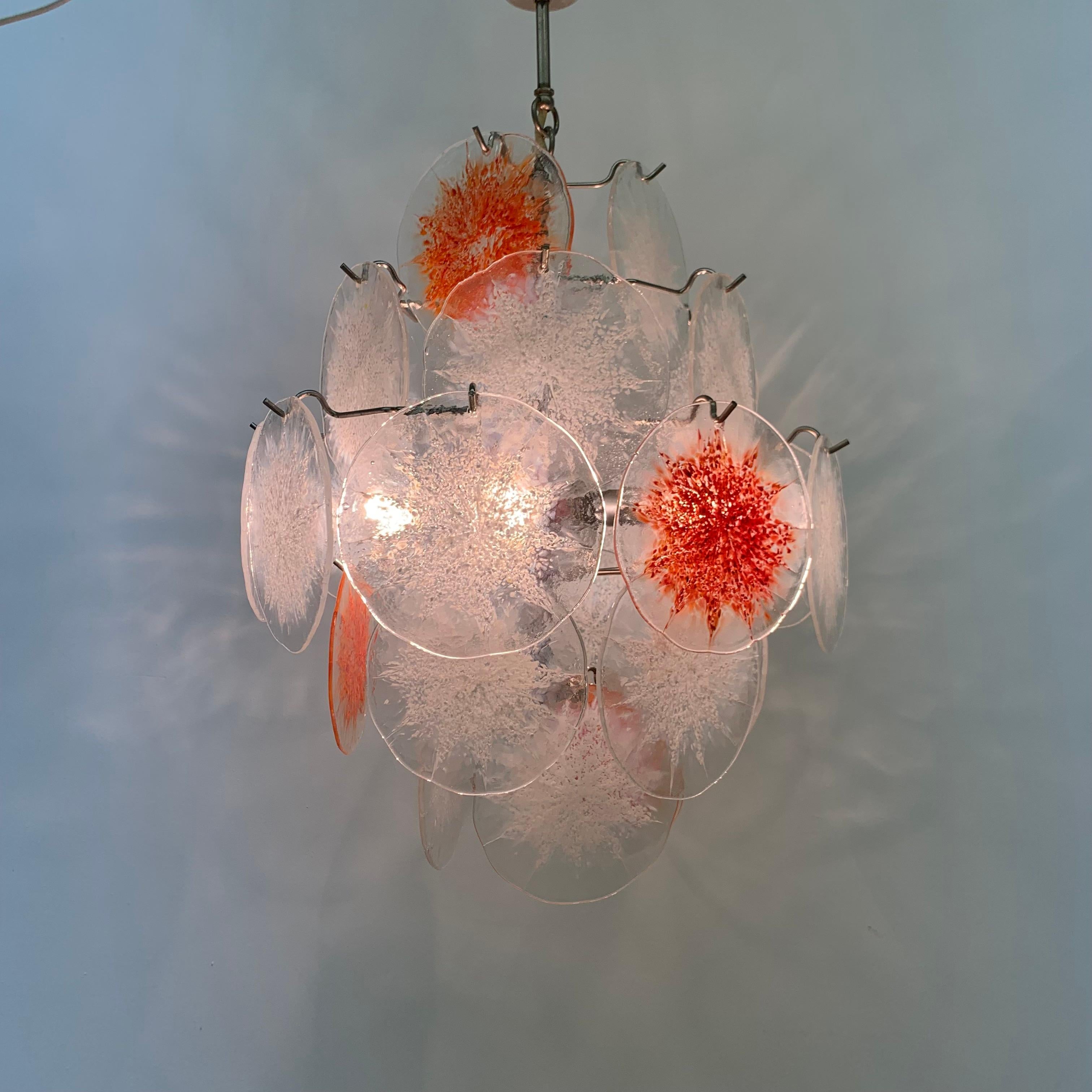 Italian Midcentury Design Glass Disc Chandelier by Vistosi, 1970s For Sale