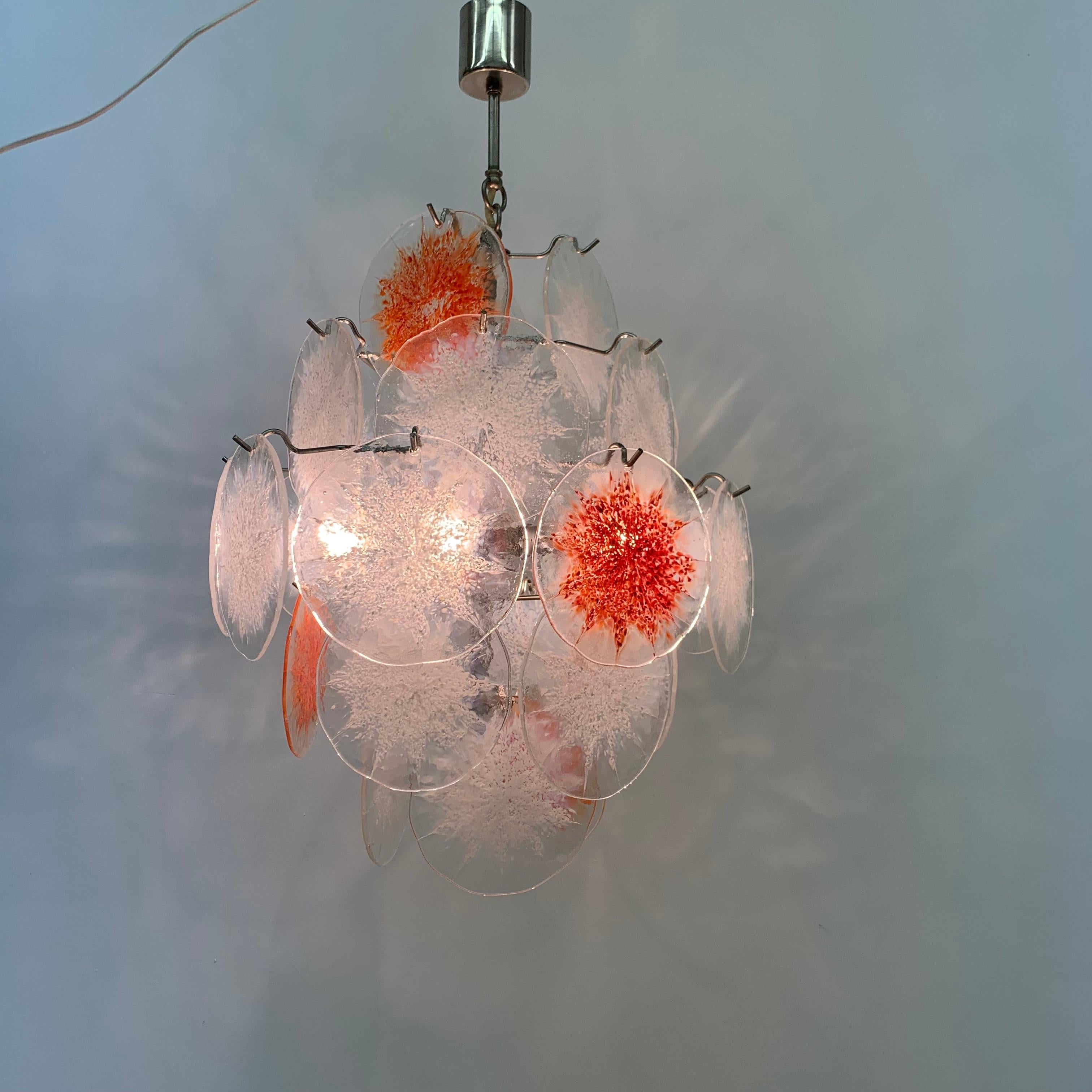 Midcentury Design Glass Disc Chandelier by Vistosi, 1970s In Good Condition For Sale In Delft, NL