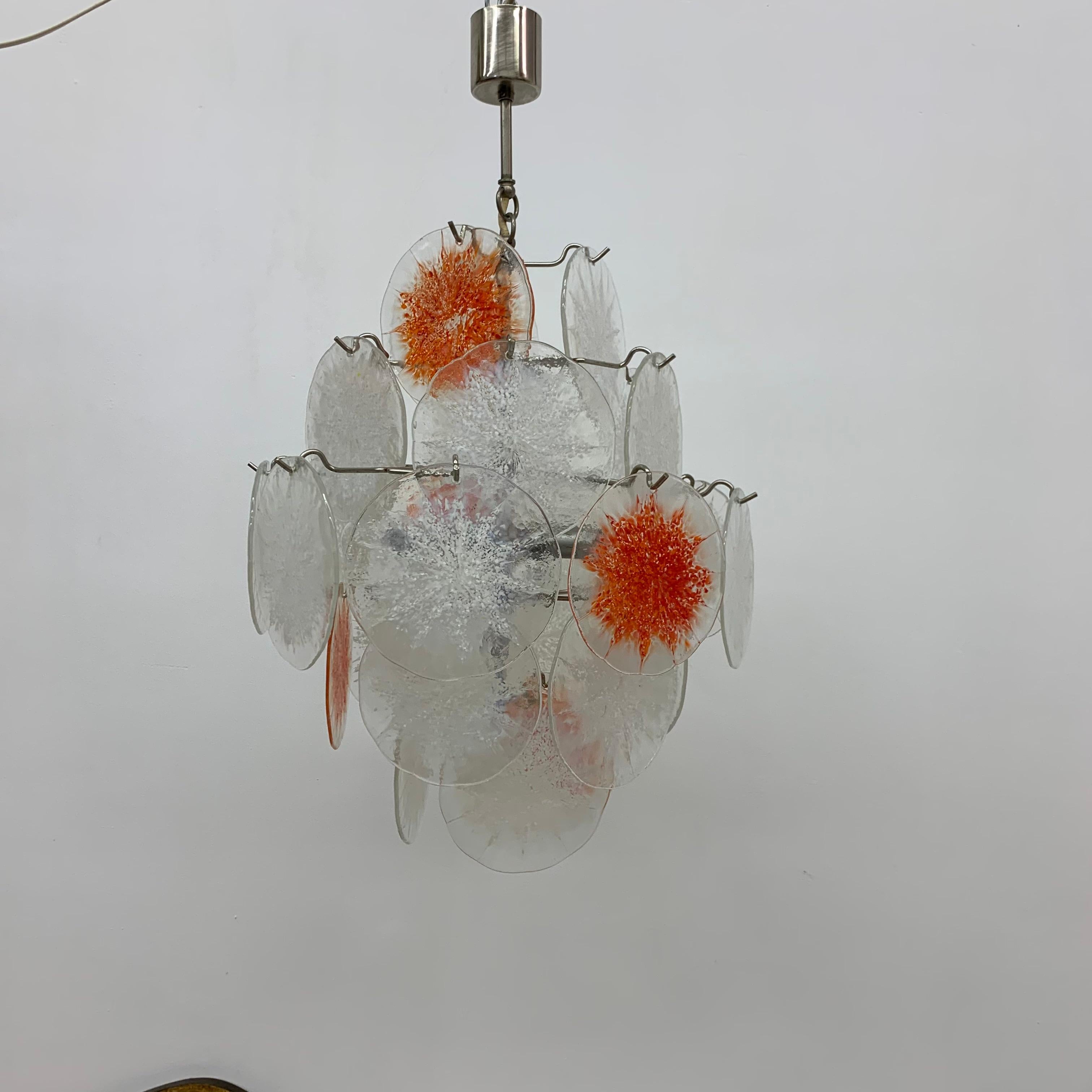 Late 20th Century Midcentury Design Glass Disc Chandelier by Vistosi, 1970s For Sale