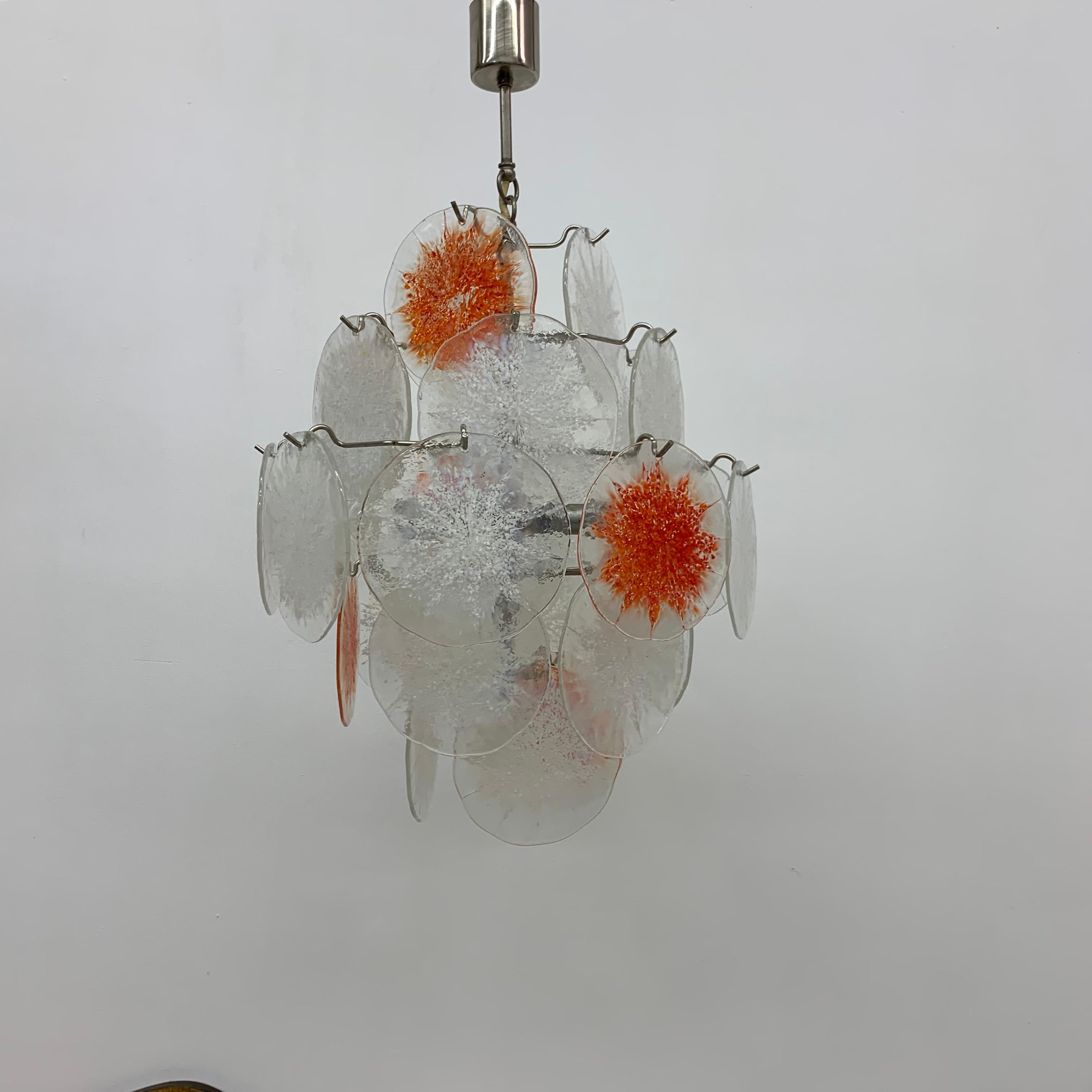 Murano Glass Midcentury Design Glass Disc Chandelier by Vistosi, 1970s For Sale