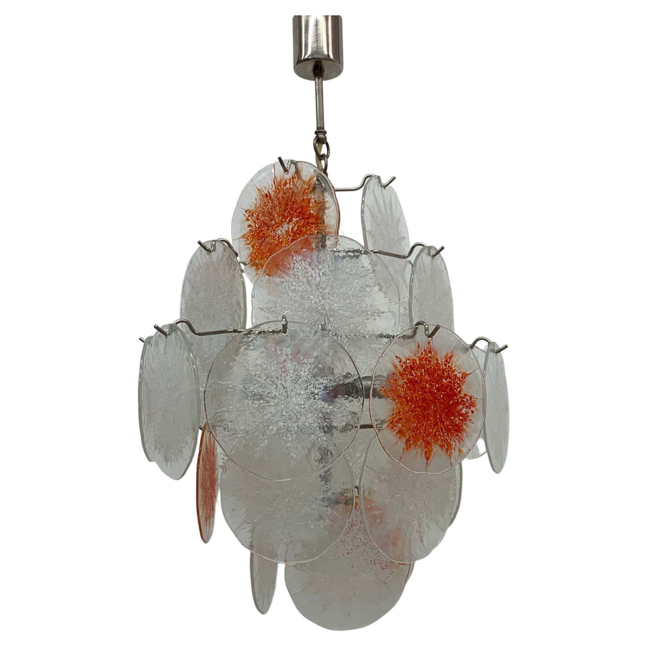 Midcentury Design Glass Disc Chandelier by Vistosi, 1970s For Sale