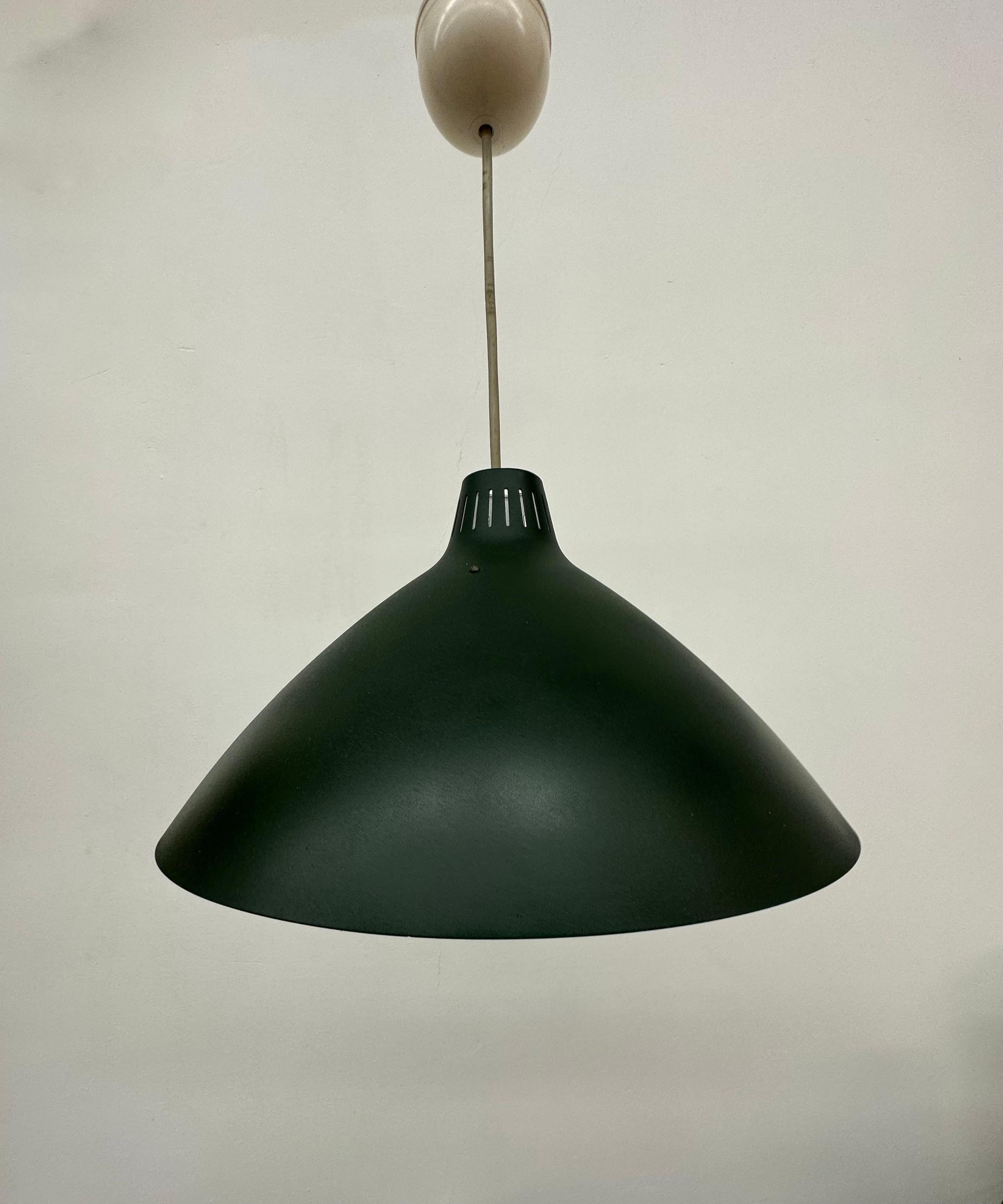 Dutch Mid Century design green hanging lamp , 1960’s For Sale
