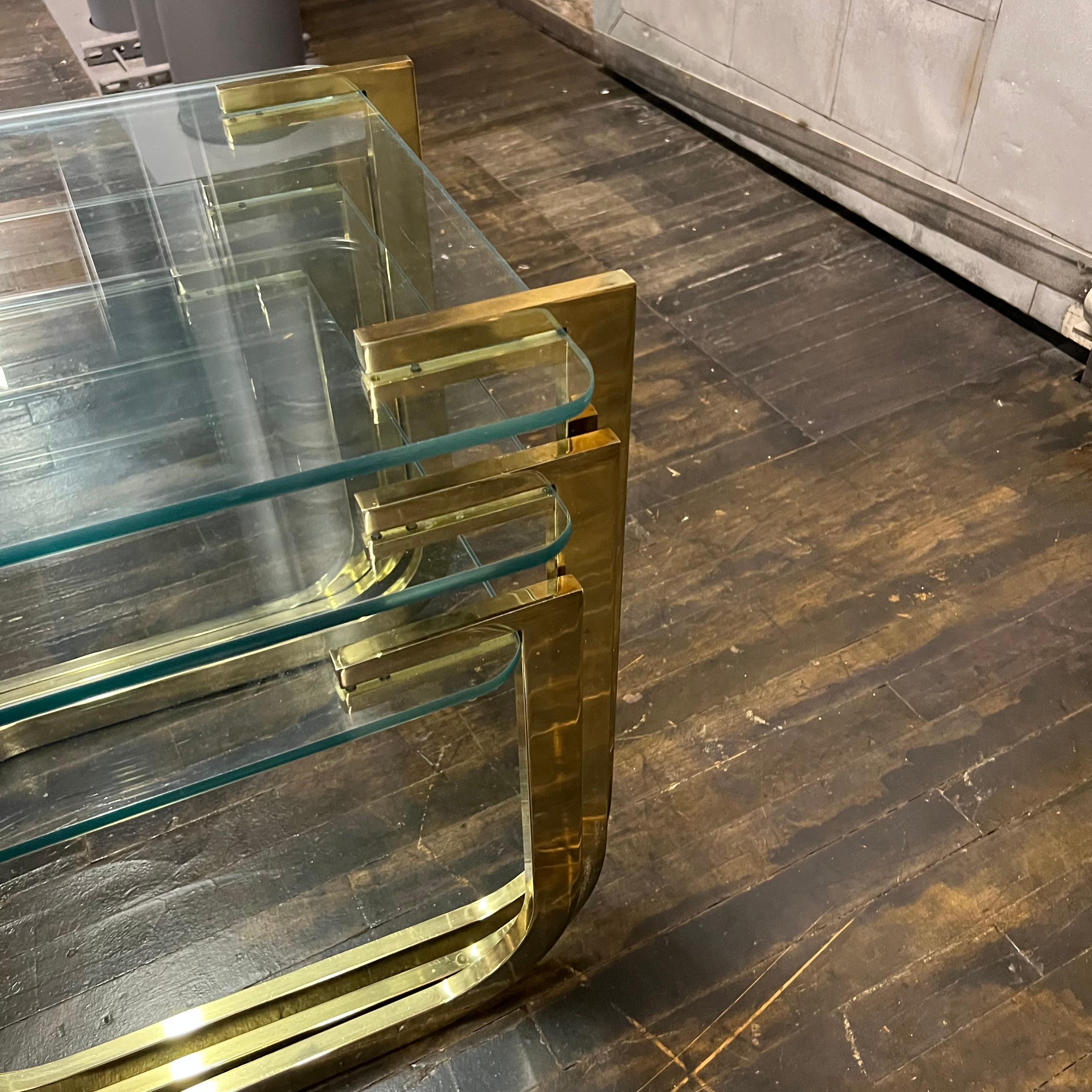 American Mid-Century Brass and Glass Nesting Tables attributed to DIA For Sale