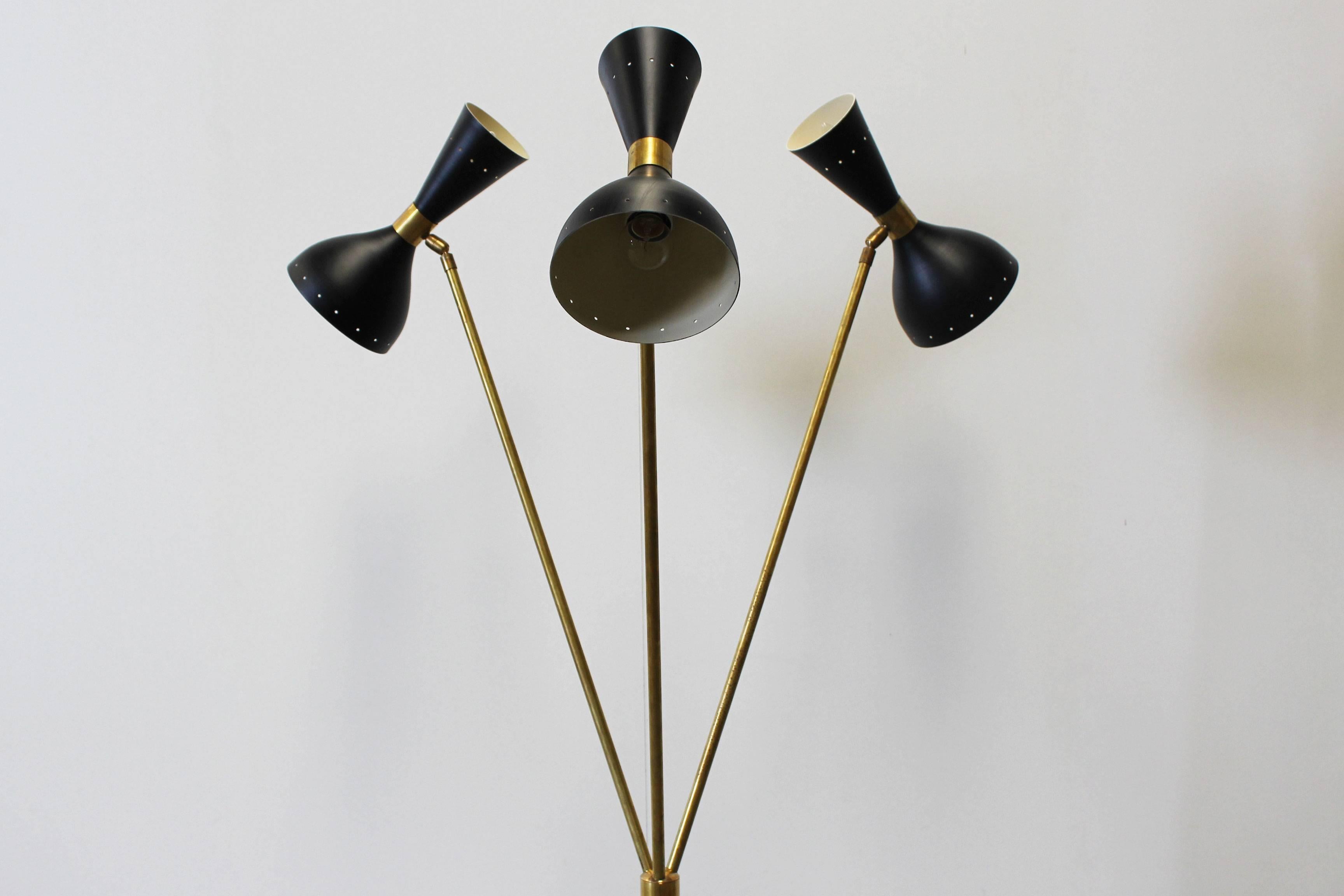 Mid-Century Modern Midcentury Design Italian Minimalist Floor Lamp Style 1950s Stilnovo Brass Black