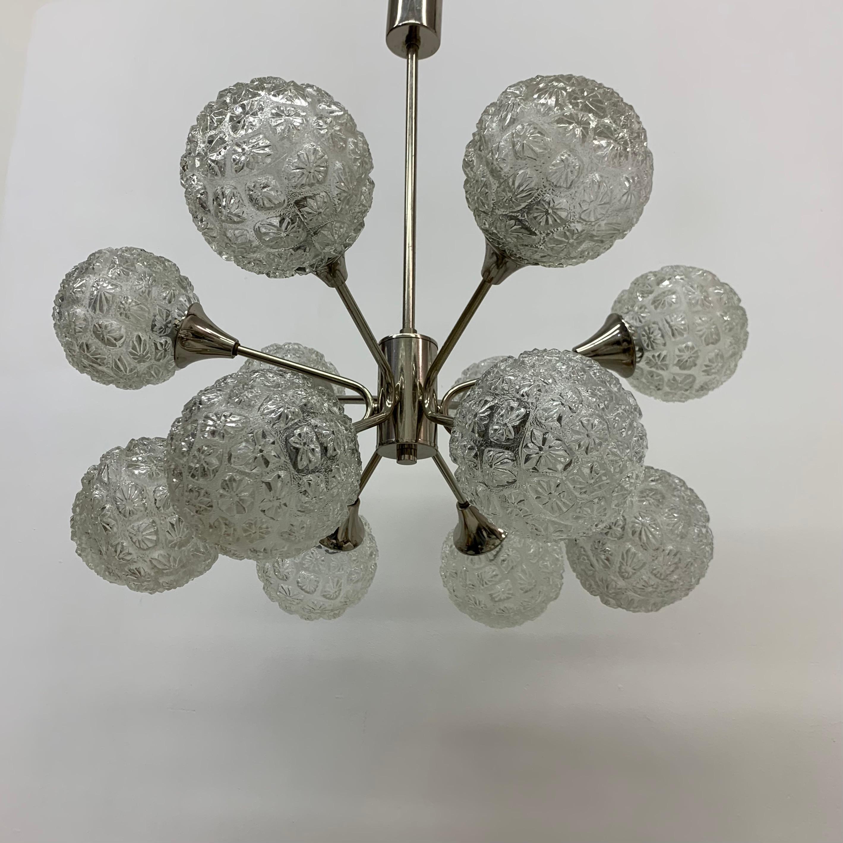 Midcentury Design Large Glass Chandelier Hanging Lamp, 1970s For Sale 3