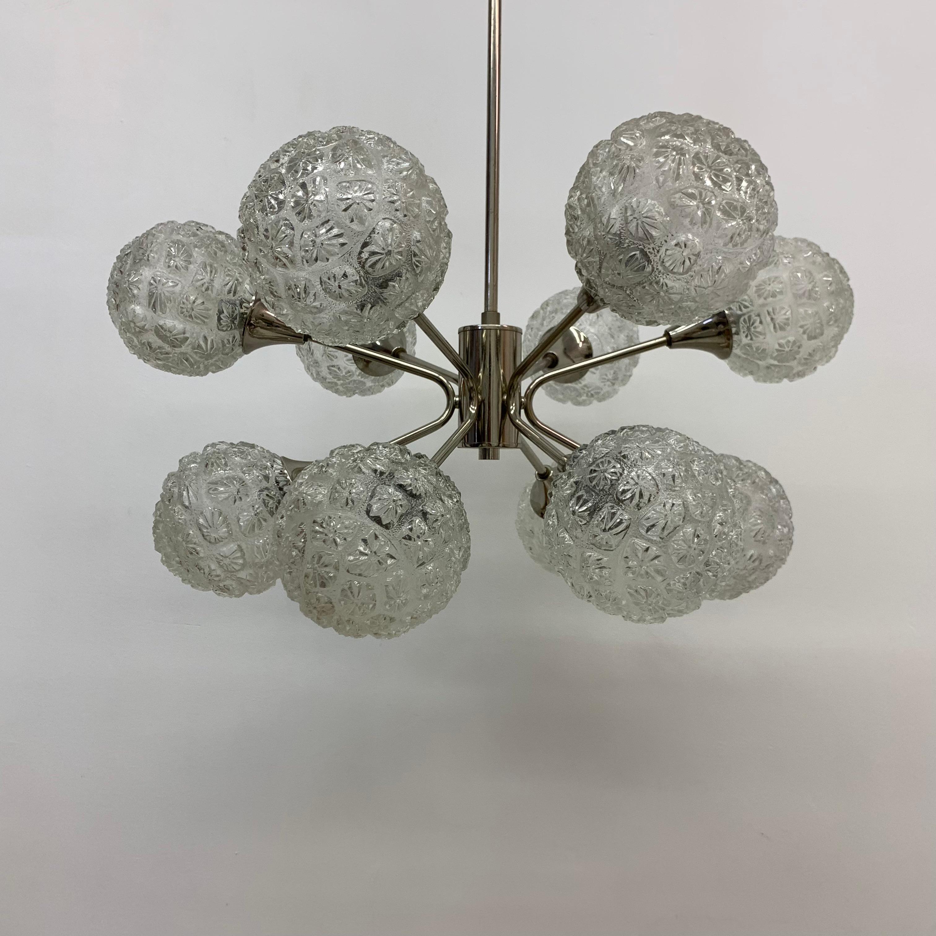 Midcentury Design Large Glass Chandelier Hanging Lamp, 1970s For Sale 6