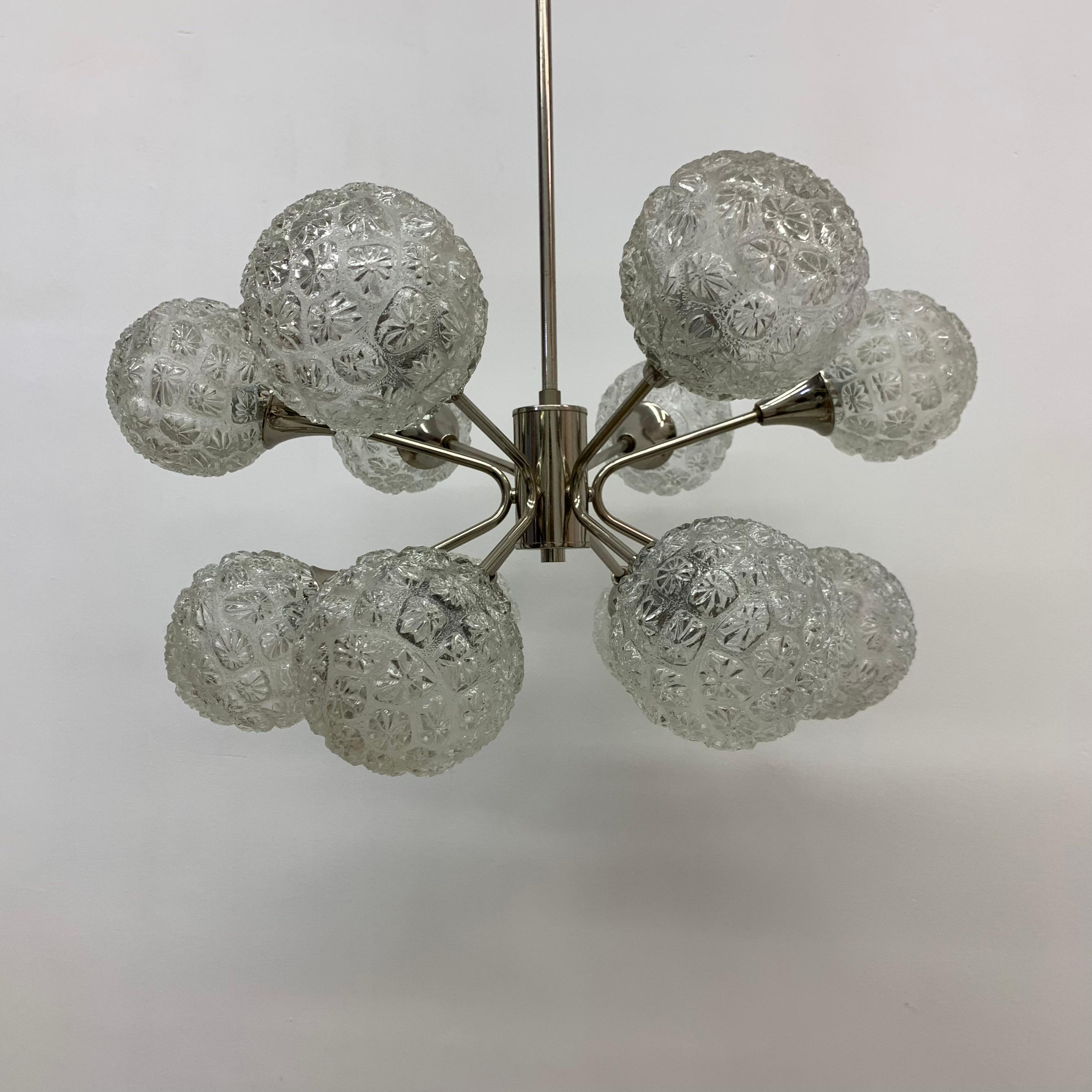 Midcentury Design Large Glass Chandelier Hanging Lamp, 1970s For Sale 7