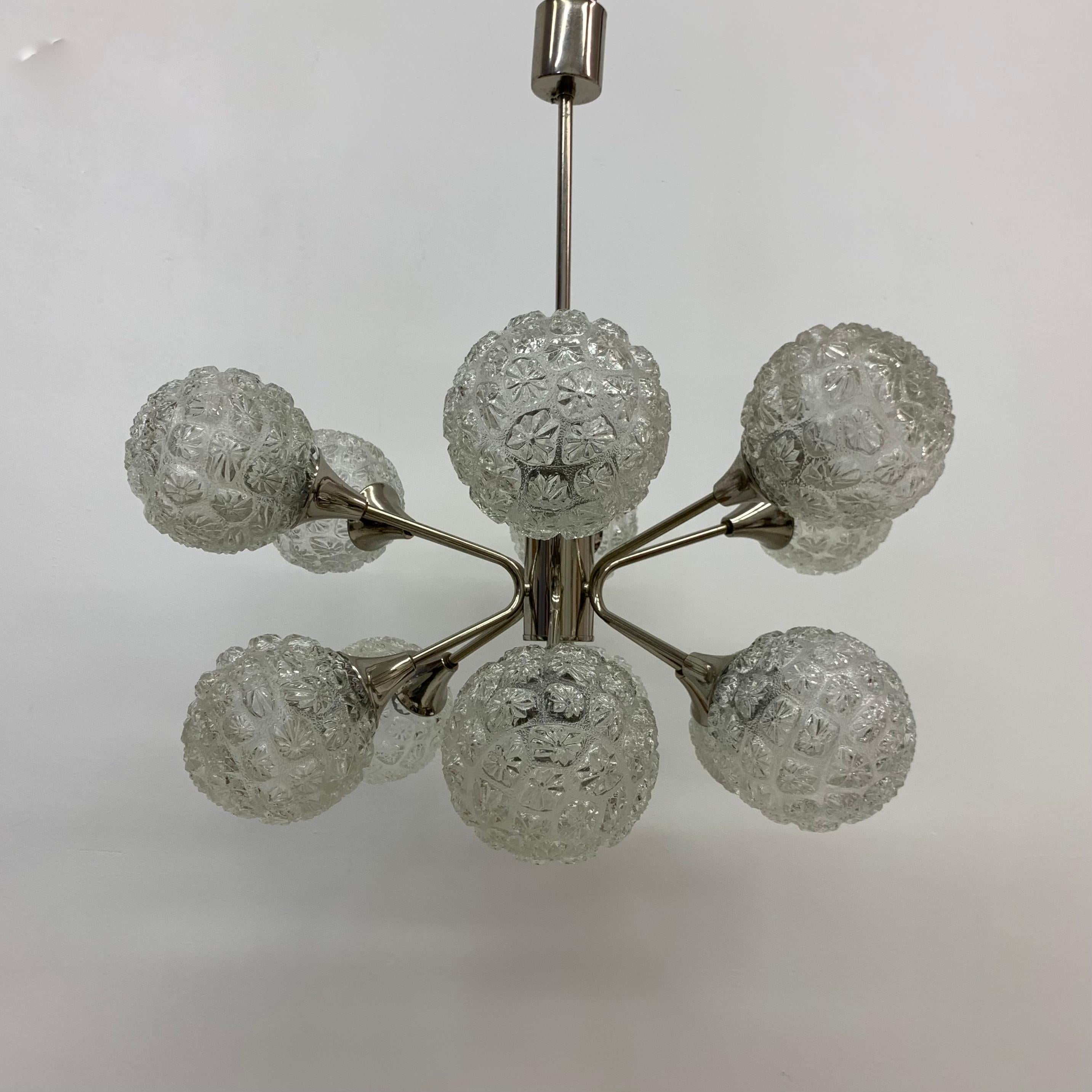 Midcentury Design Large Glass Chandelier Hanging Lamp, 1970s For Sale 10