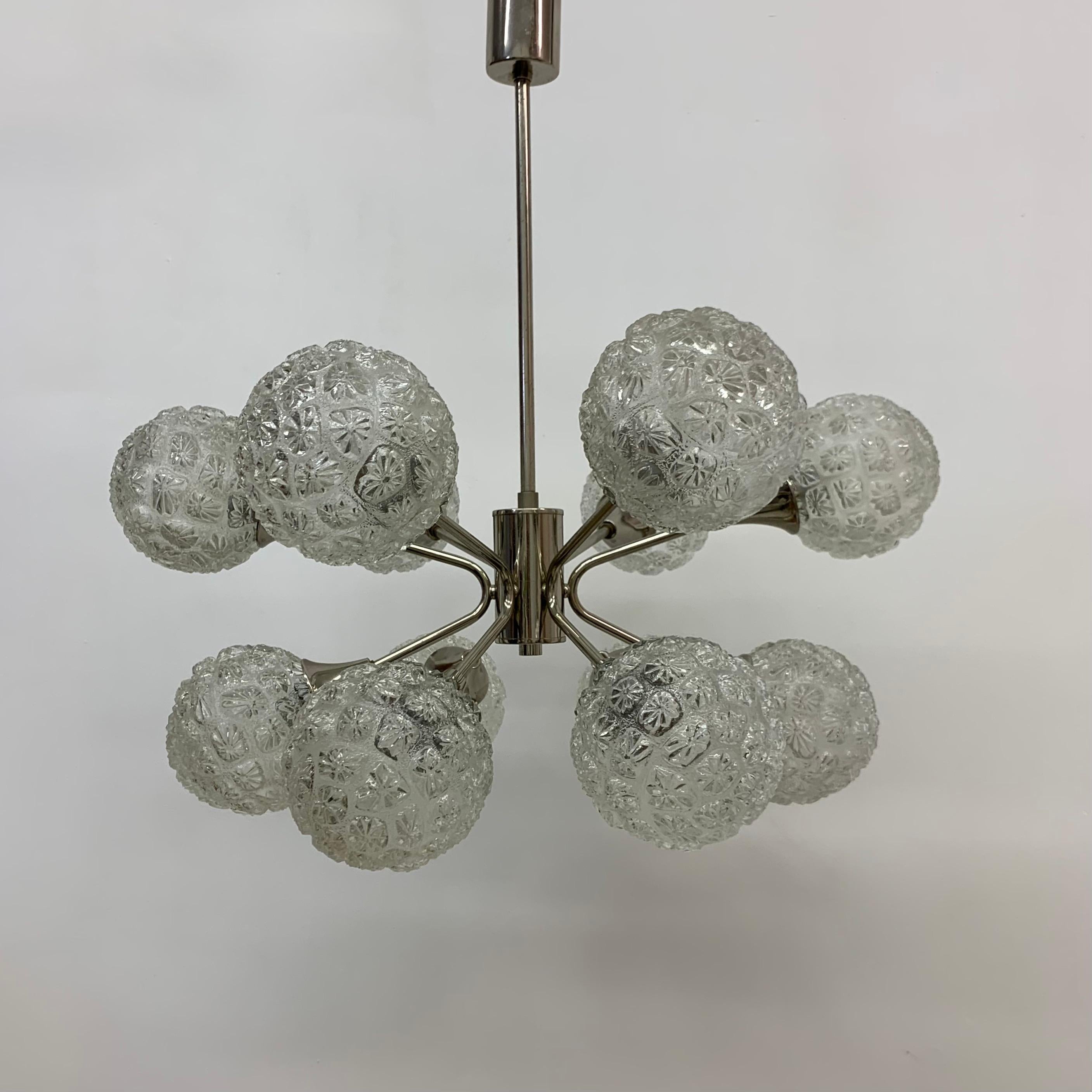 Midcentury Design Large Glass Chandelier Hanging Lamp, 1970s For Sale 12