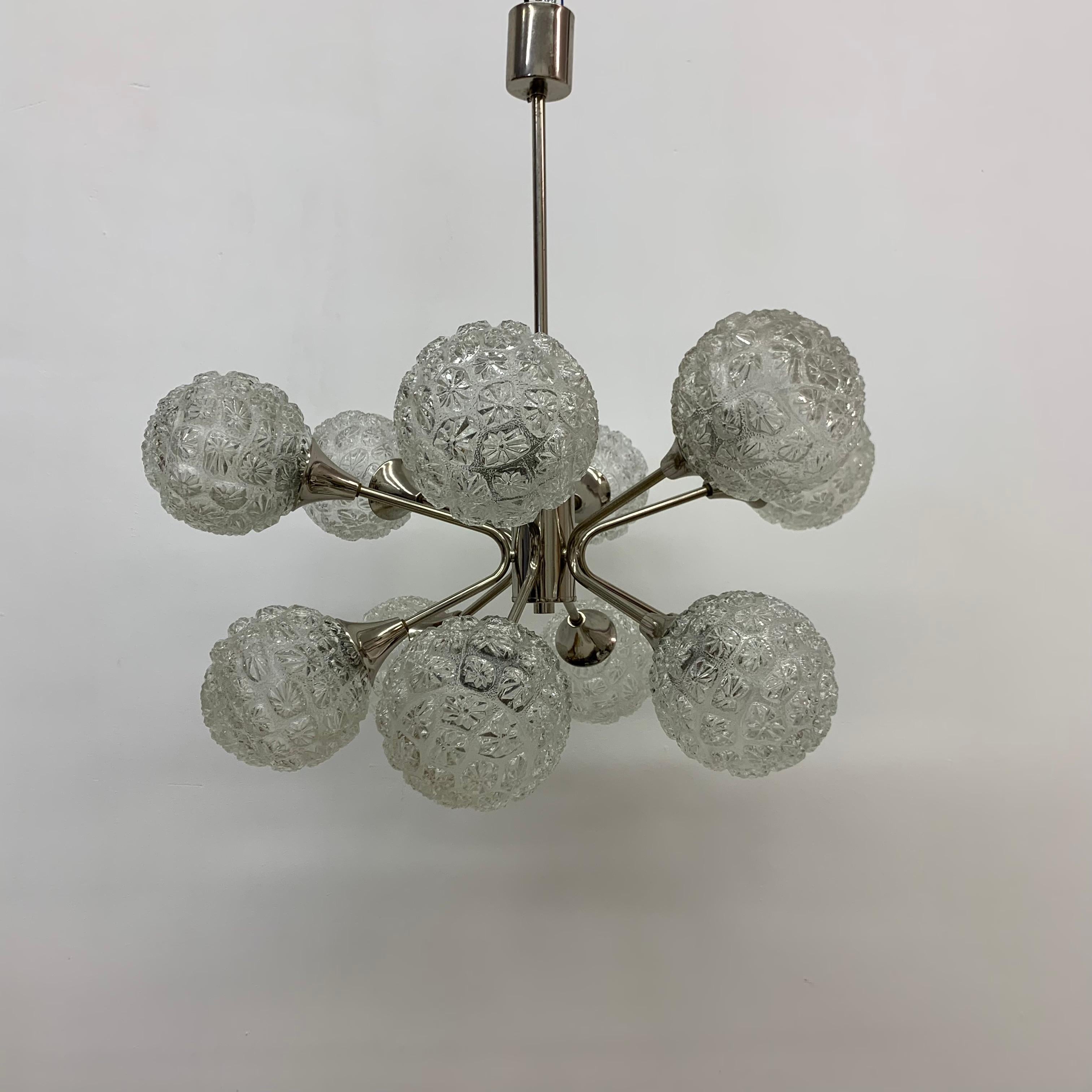 Late 20th Century Midcentury Design Large Glass Chandelier Hanging Lamp, 1970s For Sale
