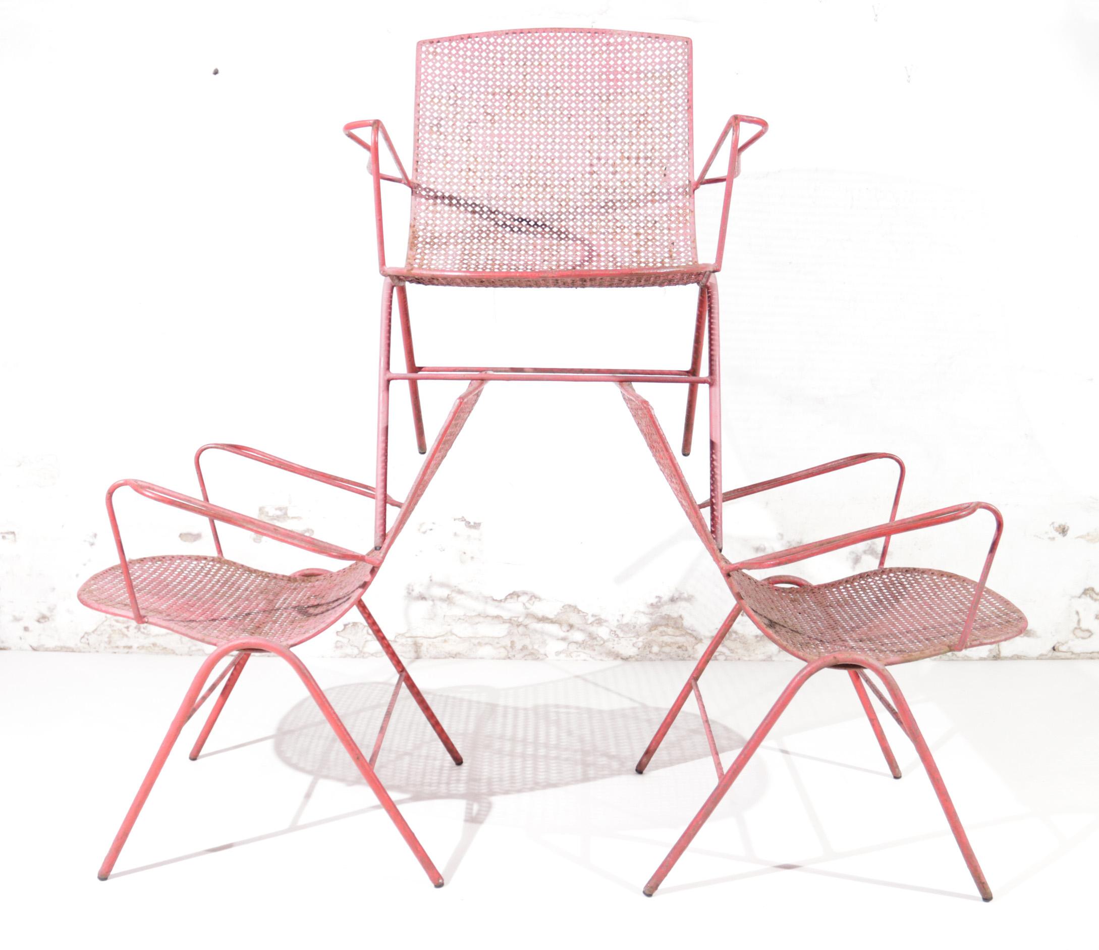 Mid-Century Design Mathieu Matégot Style Armchairs Perforated Metal For Sale 4