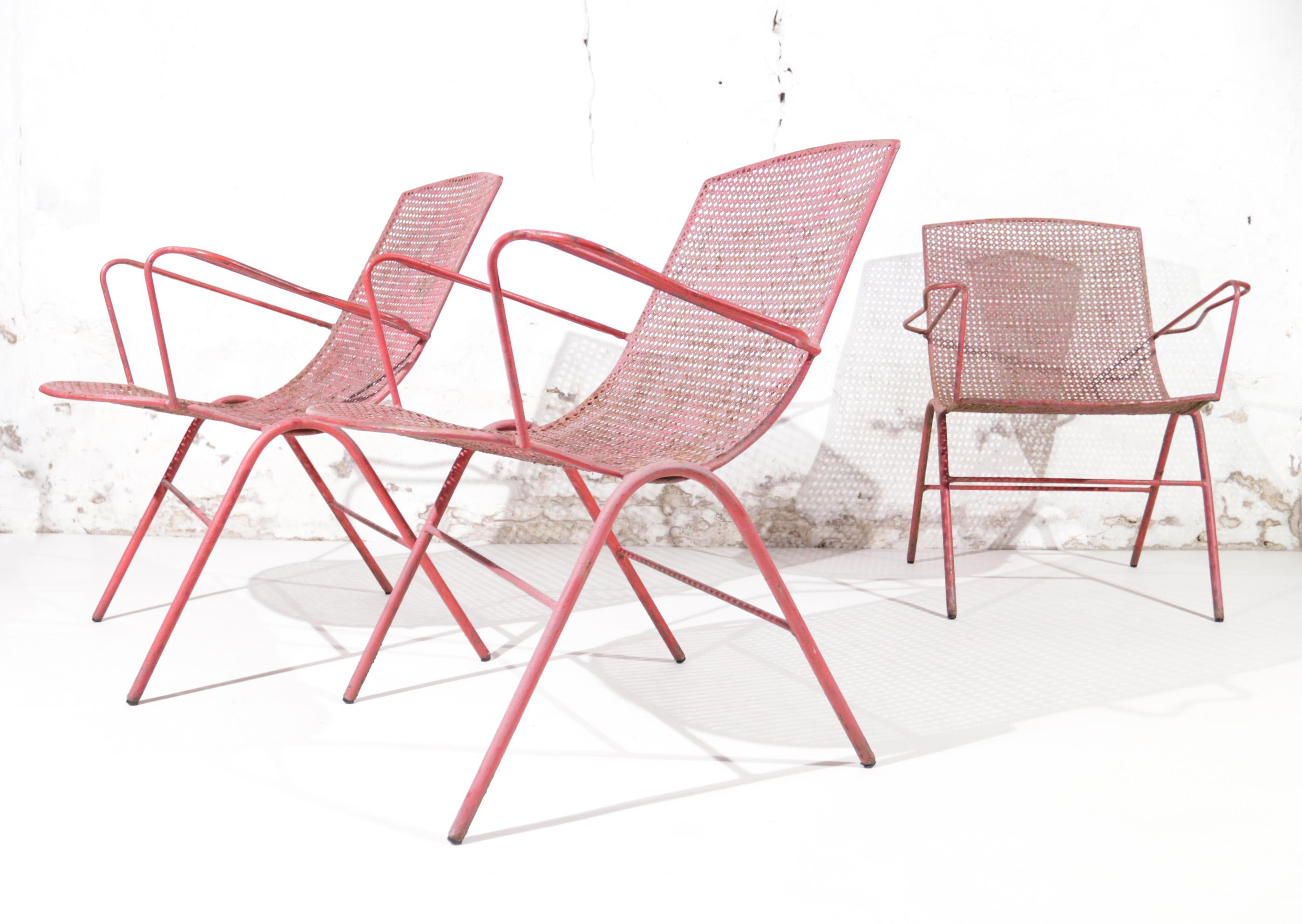 Mid-Century Design Mathieu Matégot Style Armchairs Perforated Metal For Sale 7