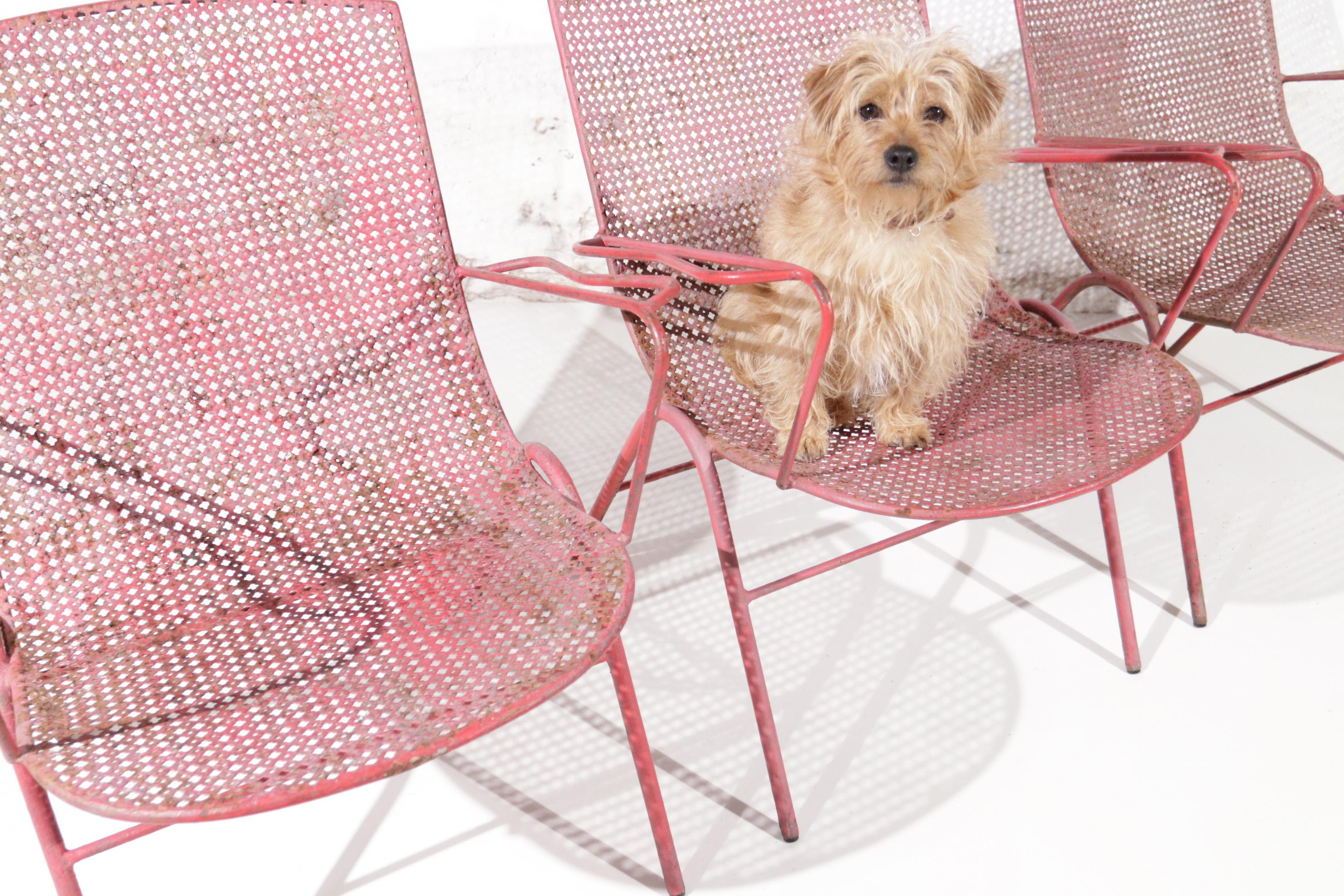 Mid-Century Design Mathieu Matégot Style Armchairs Perforated Metal For Sale 8