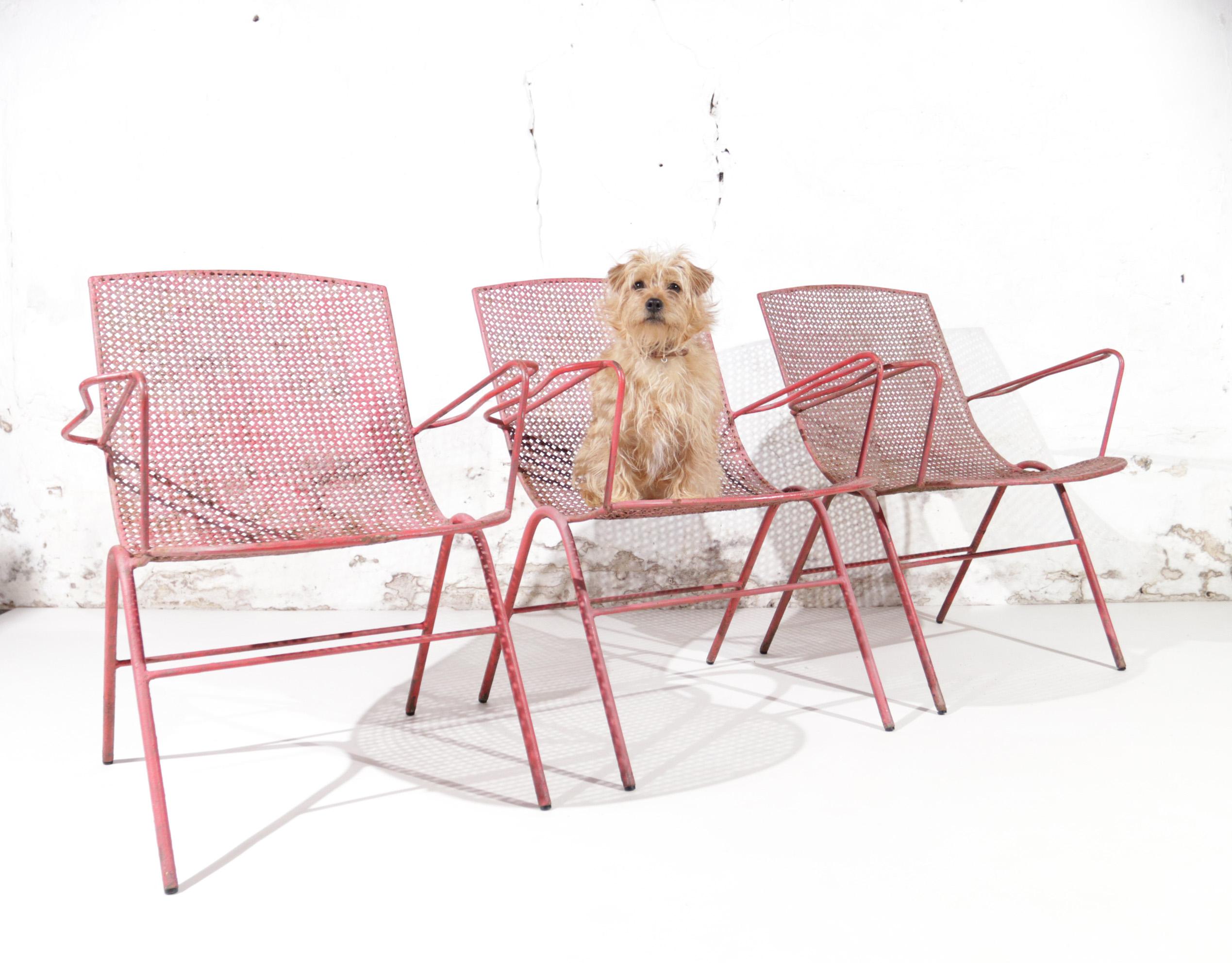 Mid-Century Design Mathieu Matégot Style Armchairs Perforated Metal For Sale 10