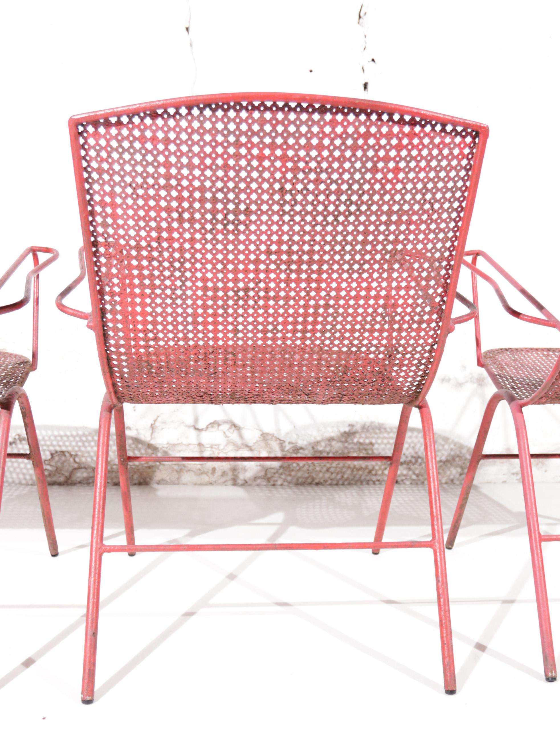 Mid-Century Design Mathieu Matégot Style Armchairs Perforated Metal For Sale 12