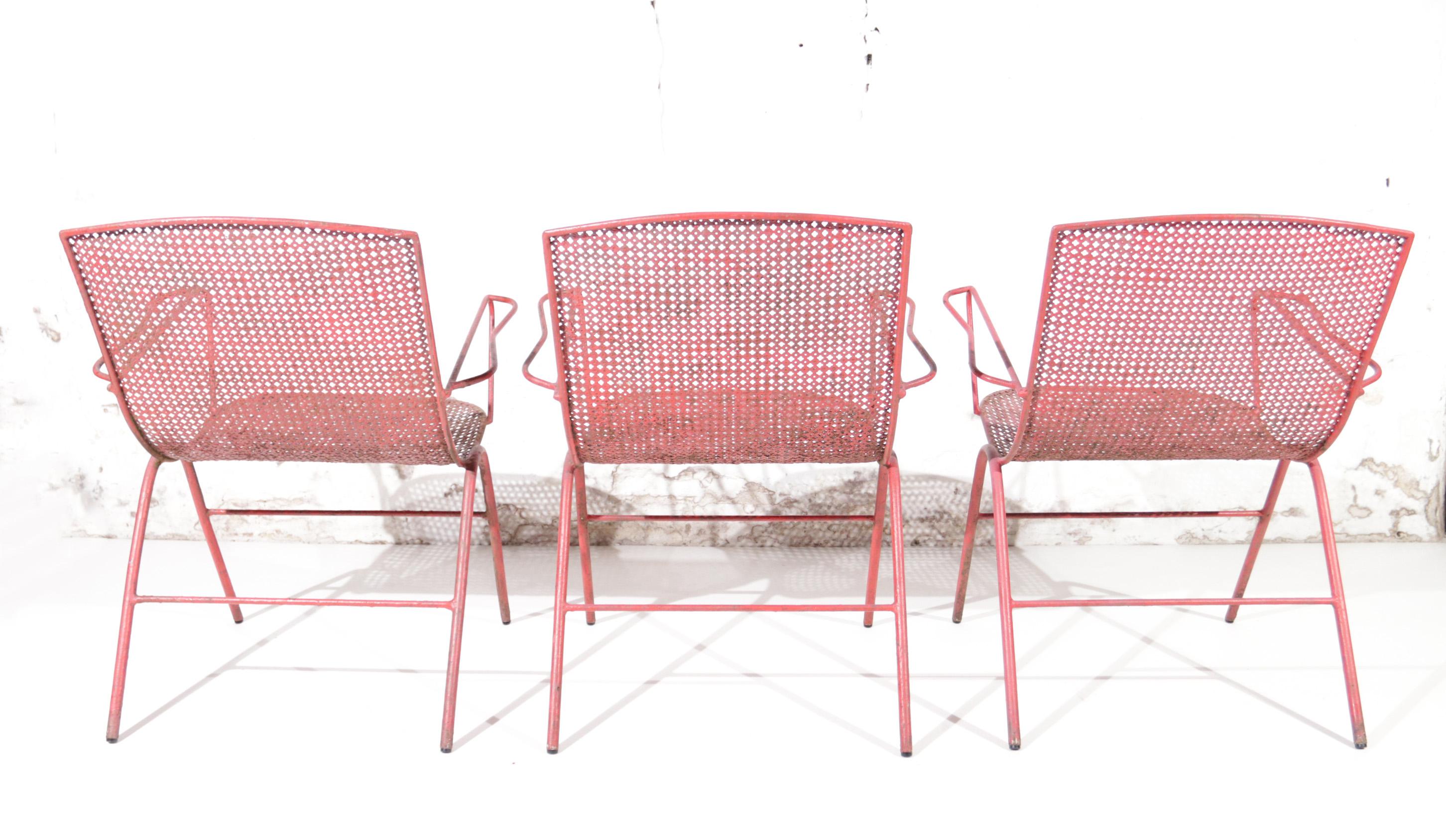 Mid-Century Design Mathieu Matégot Style Armchairs Perforated Metal For Sale 13