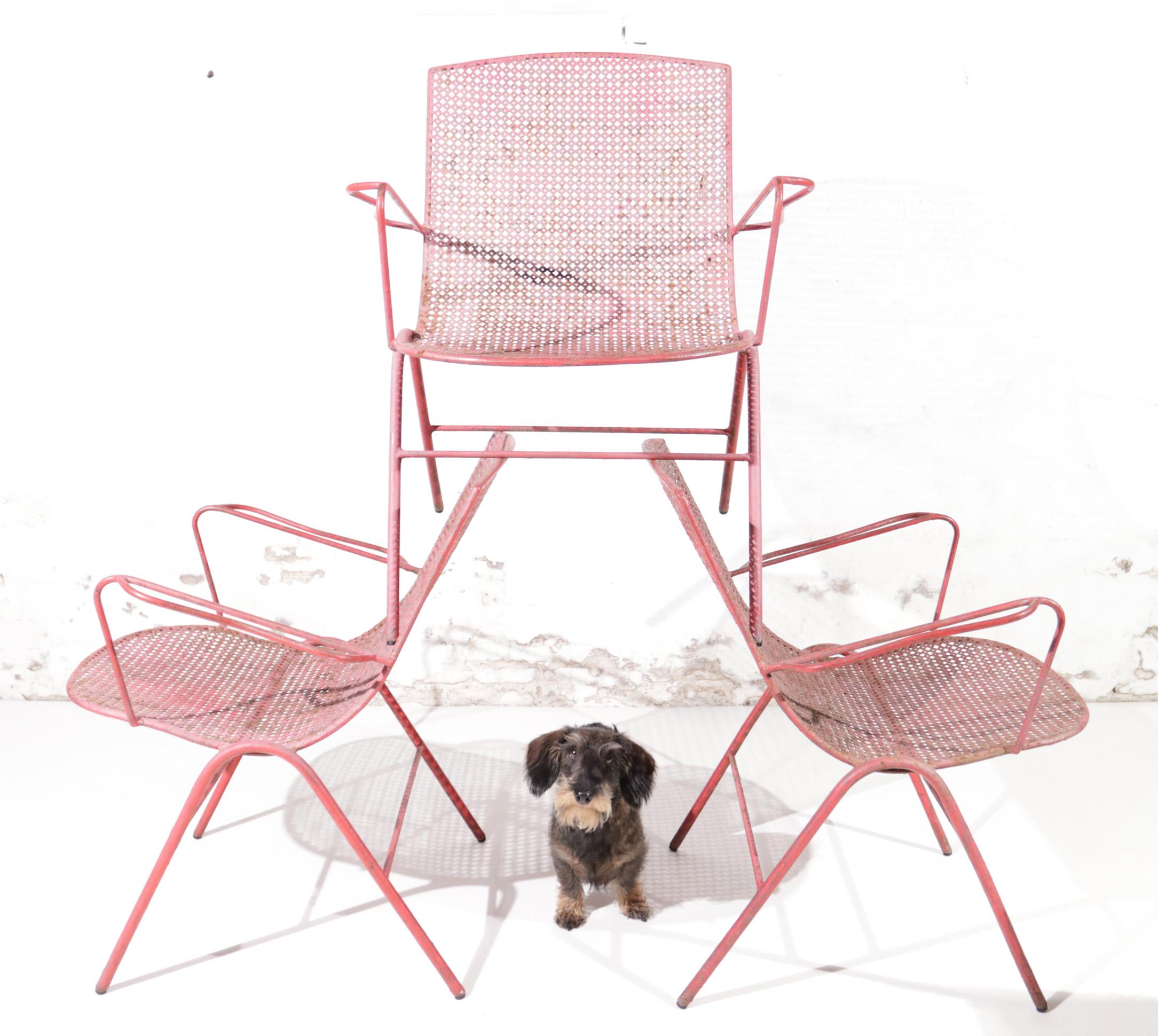 Mid-Century Design Mathieu Matégot Style Armchairs Perforated Metal For Sale 3