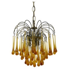 Lampadario a goccia in vetro ambrato di Murano di design di metà secolo, anni '70