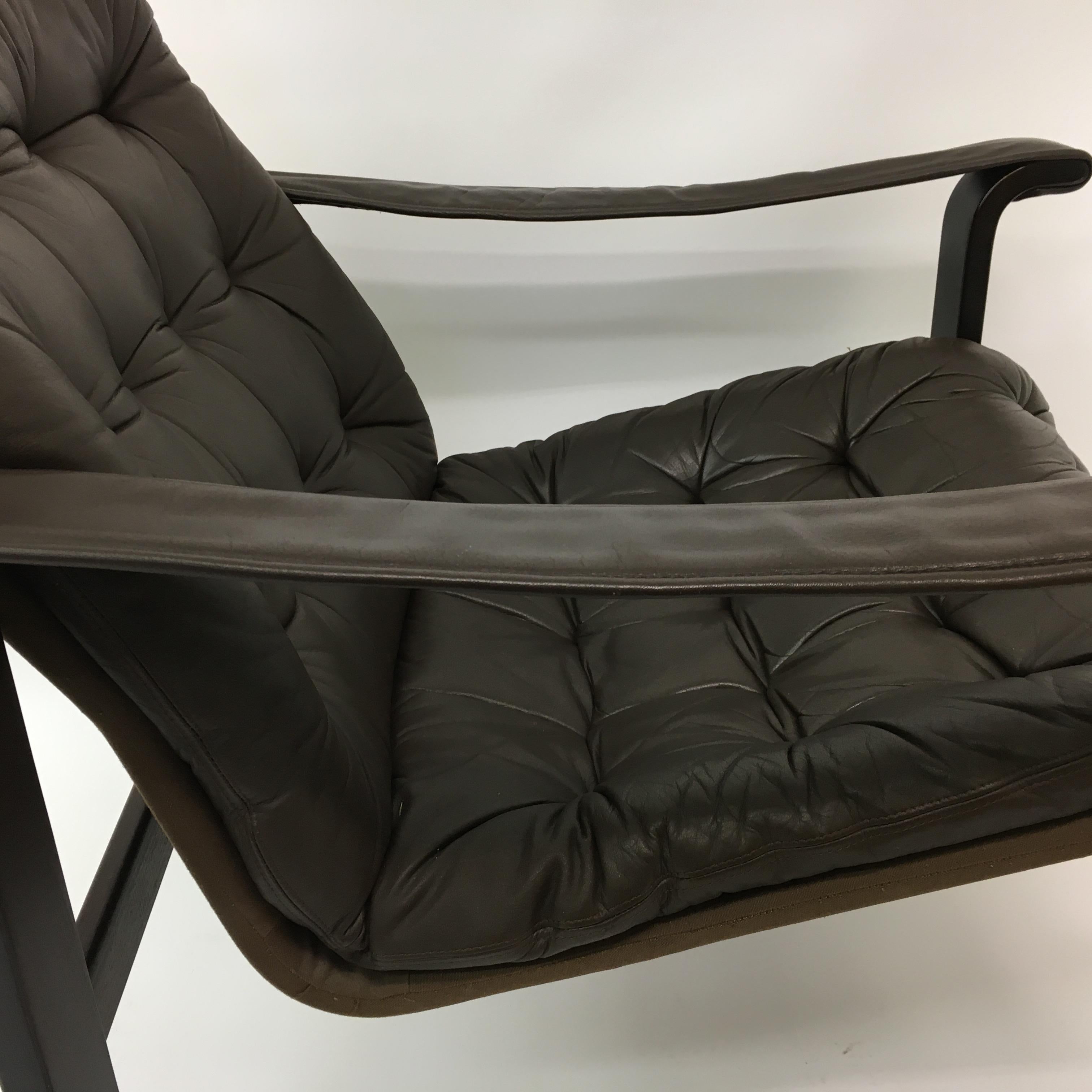 Mid-century design OY BJ Dahlqvist AB Dark Brown Leather safari lounge chair For Sale 16