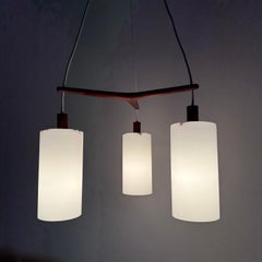 Mid-century design pendant lamp teak and opaline glass , 1960s