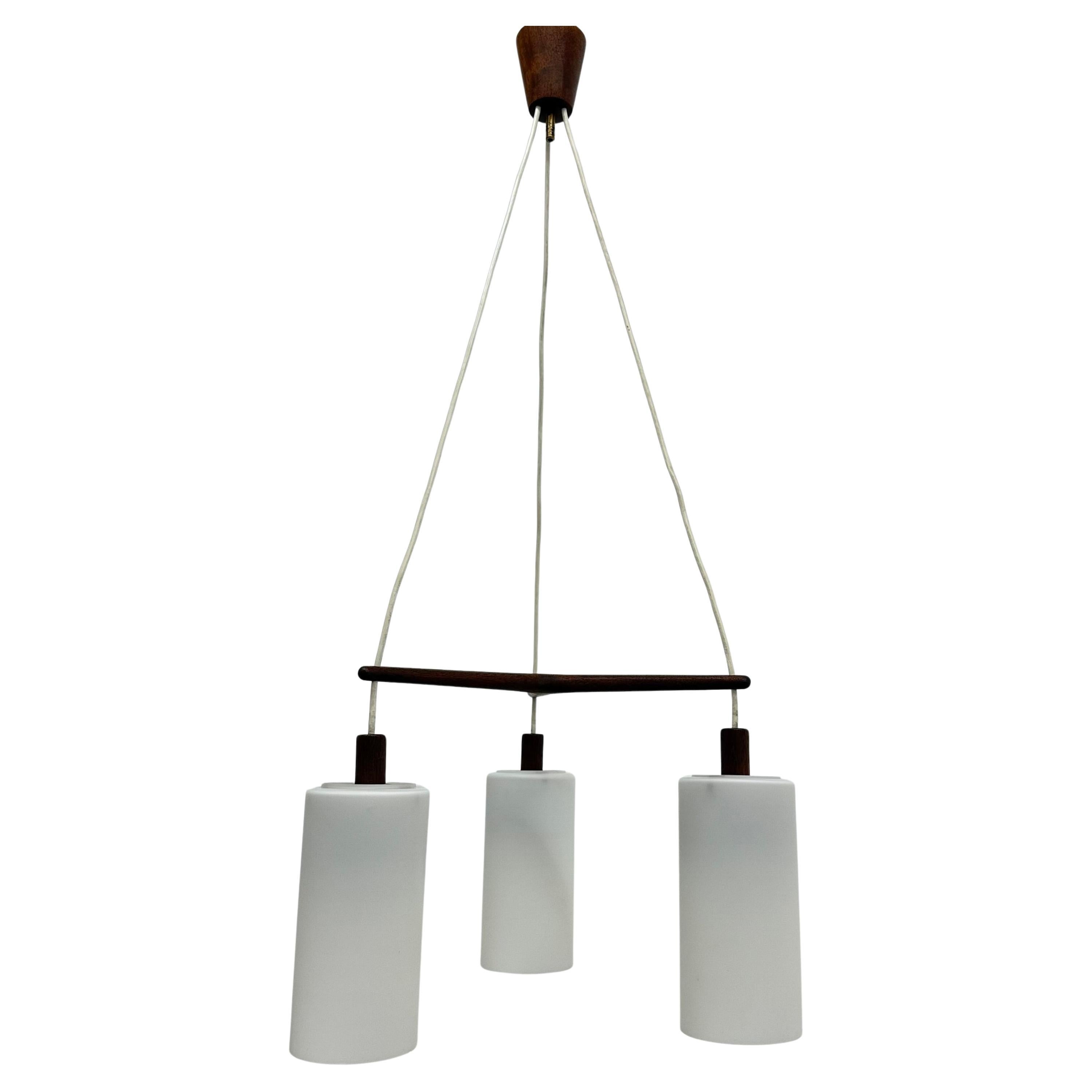 Mid-century design pendant lamp teak and opaline glass , 1960s