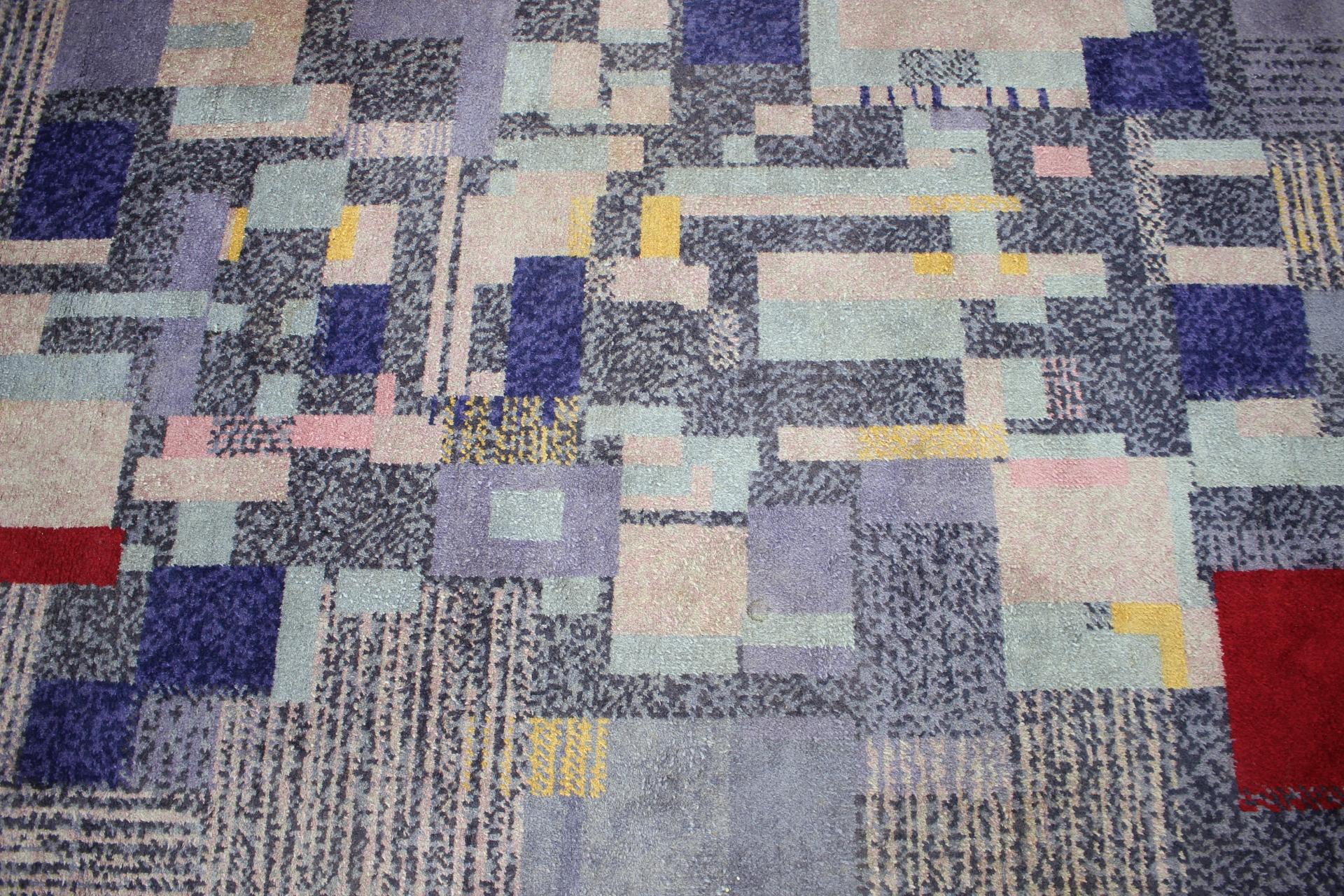 Midcentury Design Rare Geometric Carpet/Rug, 1950s In Good Condition For Sale In Praha, CZ