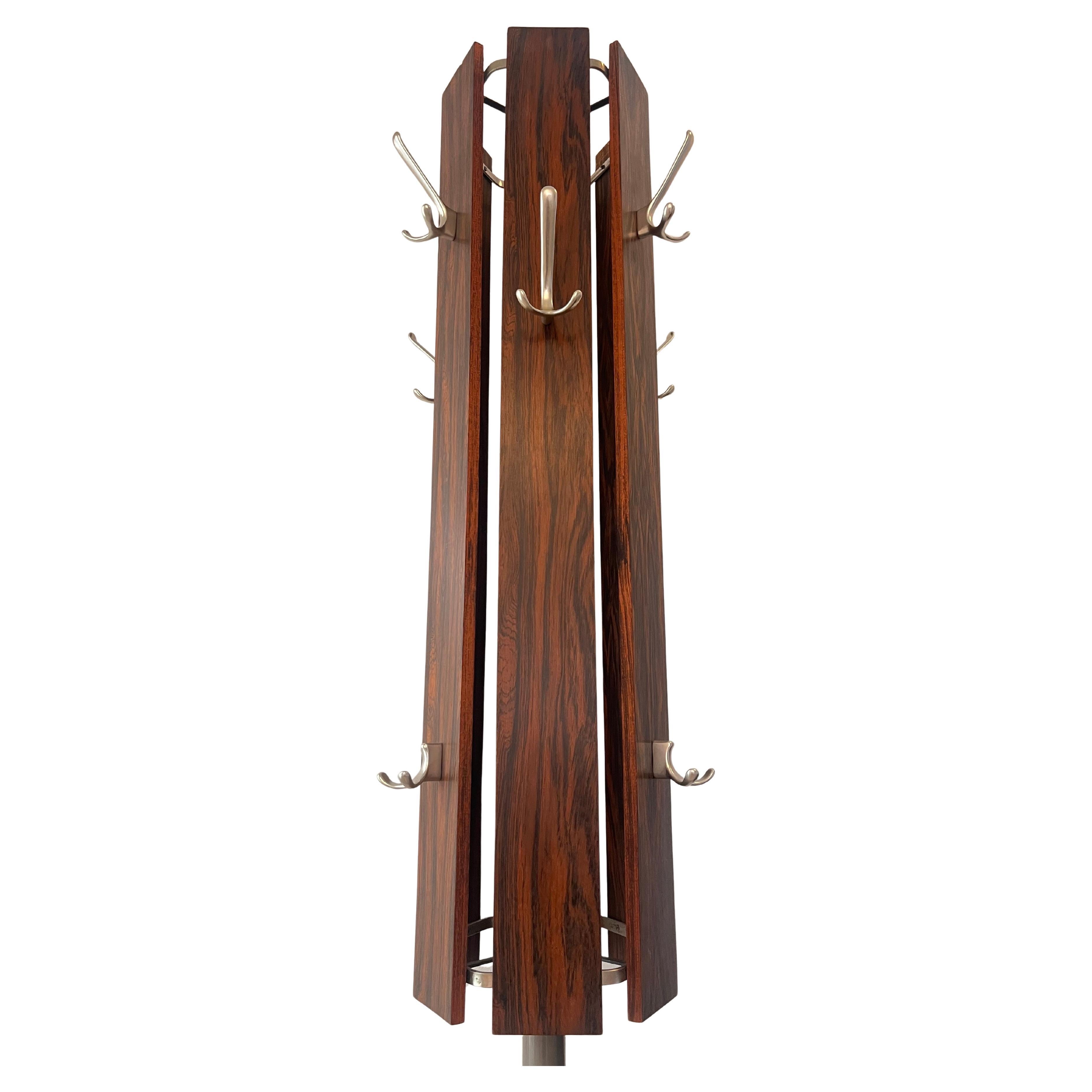 Mid century DESIGN Rosewood and aluminium scandinavian coat rack - 1960s