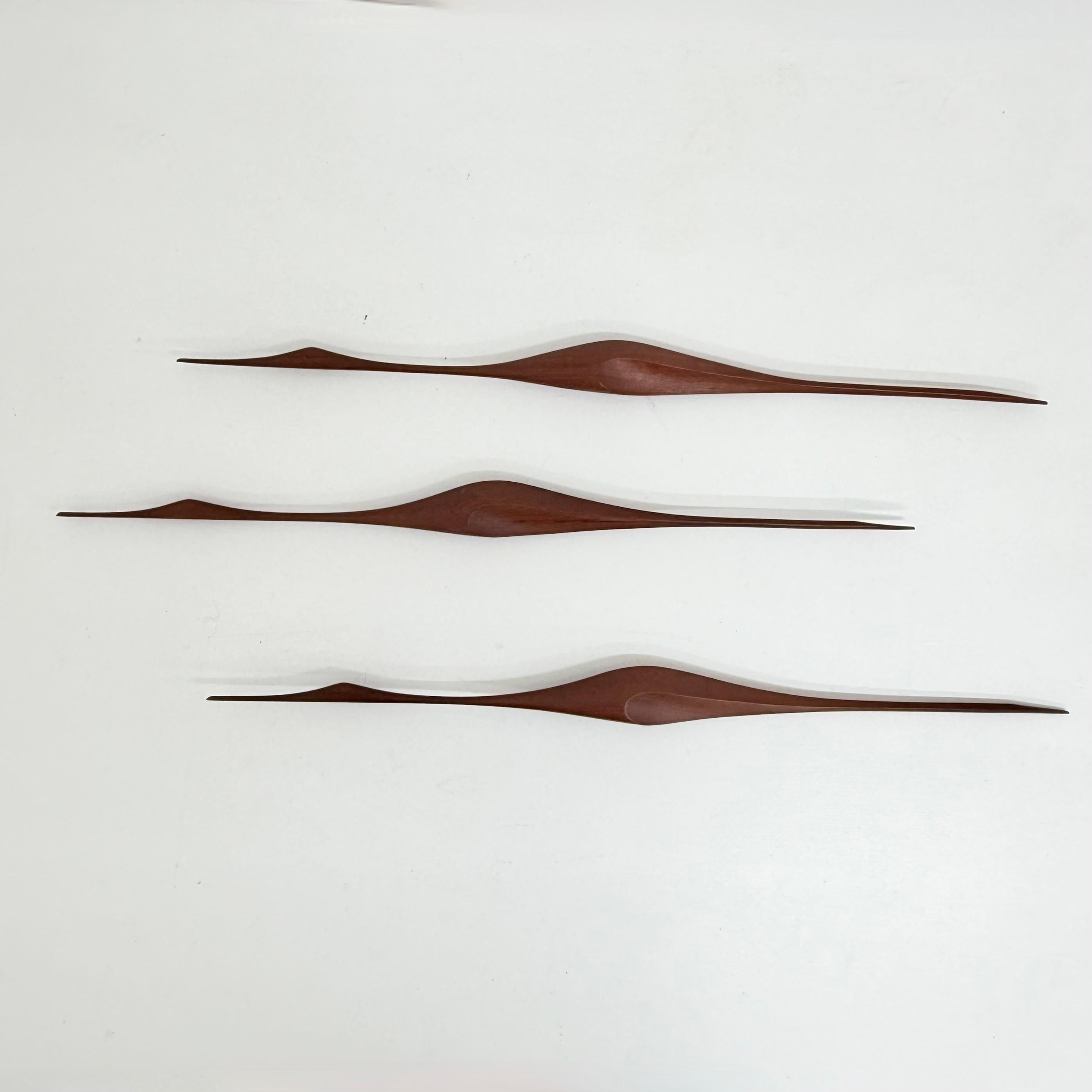 Ensemble de 3 sculptures murales d'oiseaux en bois de teck, design du milieu du siècle dernier, années 1970 6