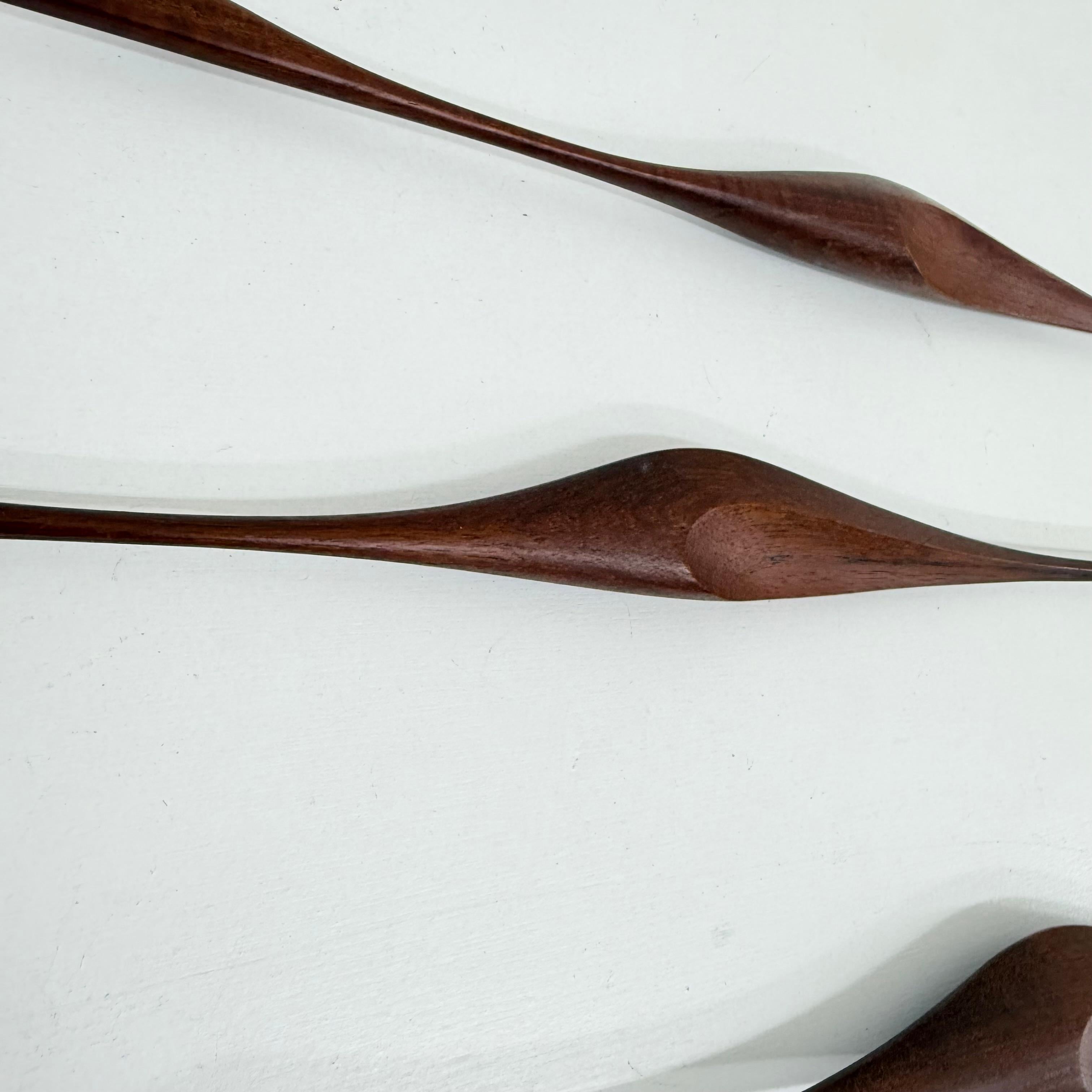 Ensemble de 3 sculptures murales d'oiseaux en bois de teck, design du milieu du siècle dernier, années 1970 11