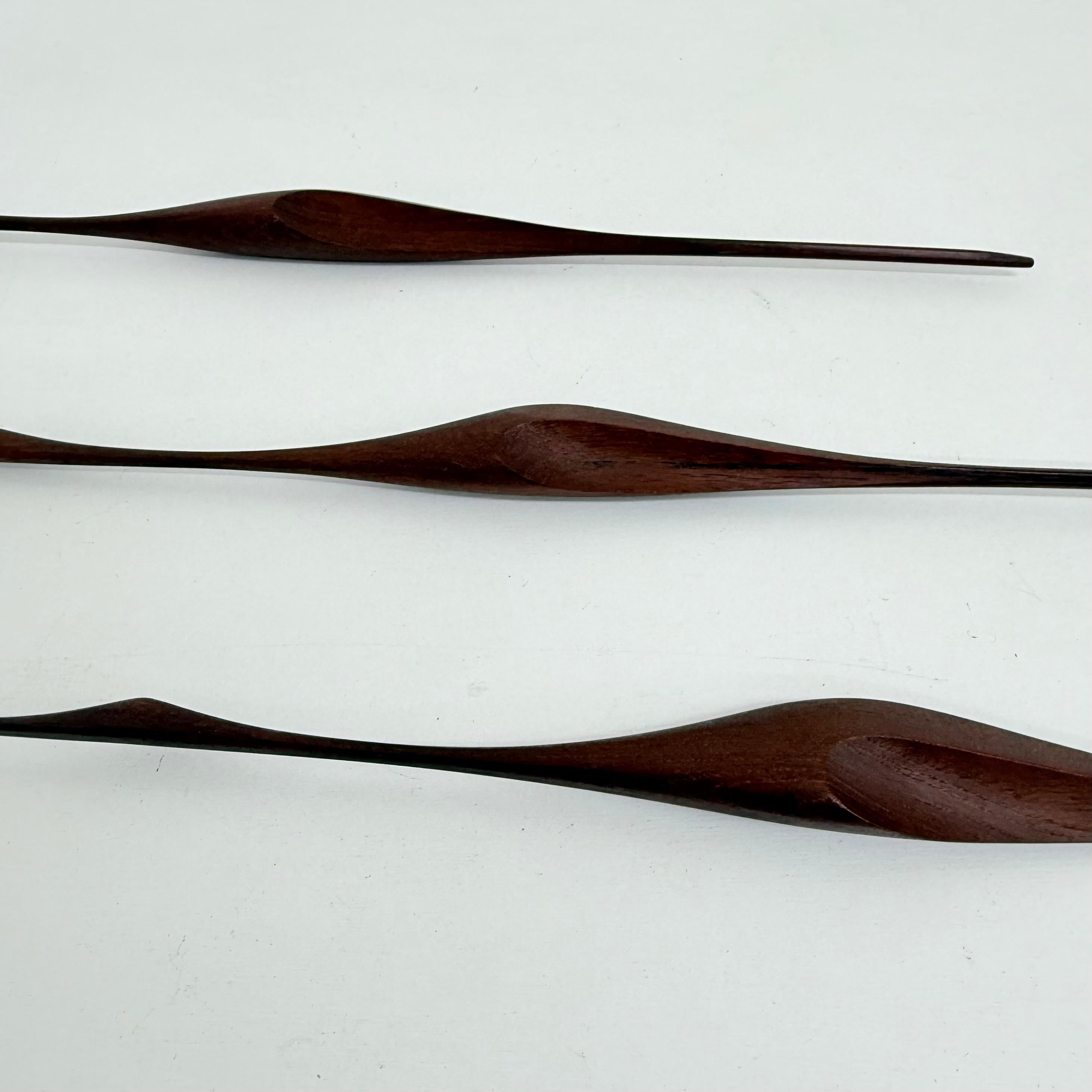 Danois Ensemble de 3 sculptures murales d'oiseaux en bois de teck, design du milieu du siècle dernier, années 1970