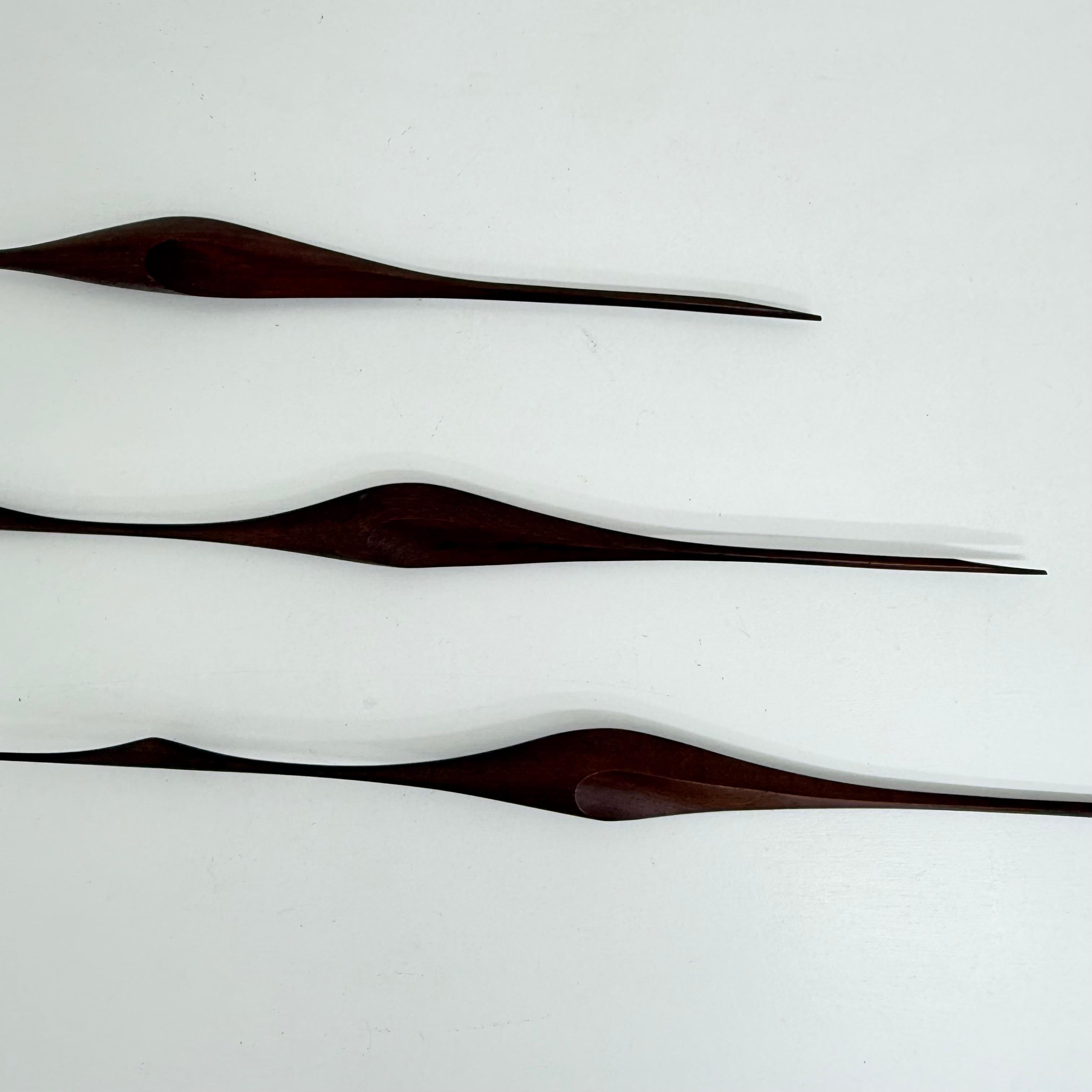 Bois Ensemble de 3 sculptures murales d'oiseaux en bois de teck, design du milieu du siècle dernier, années 1970