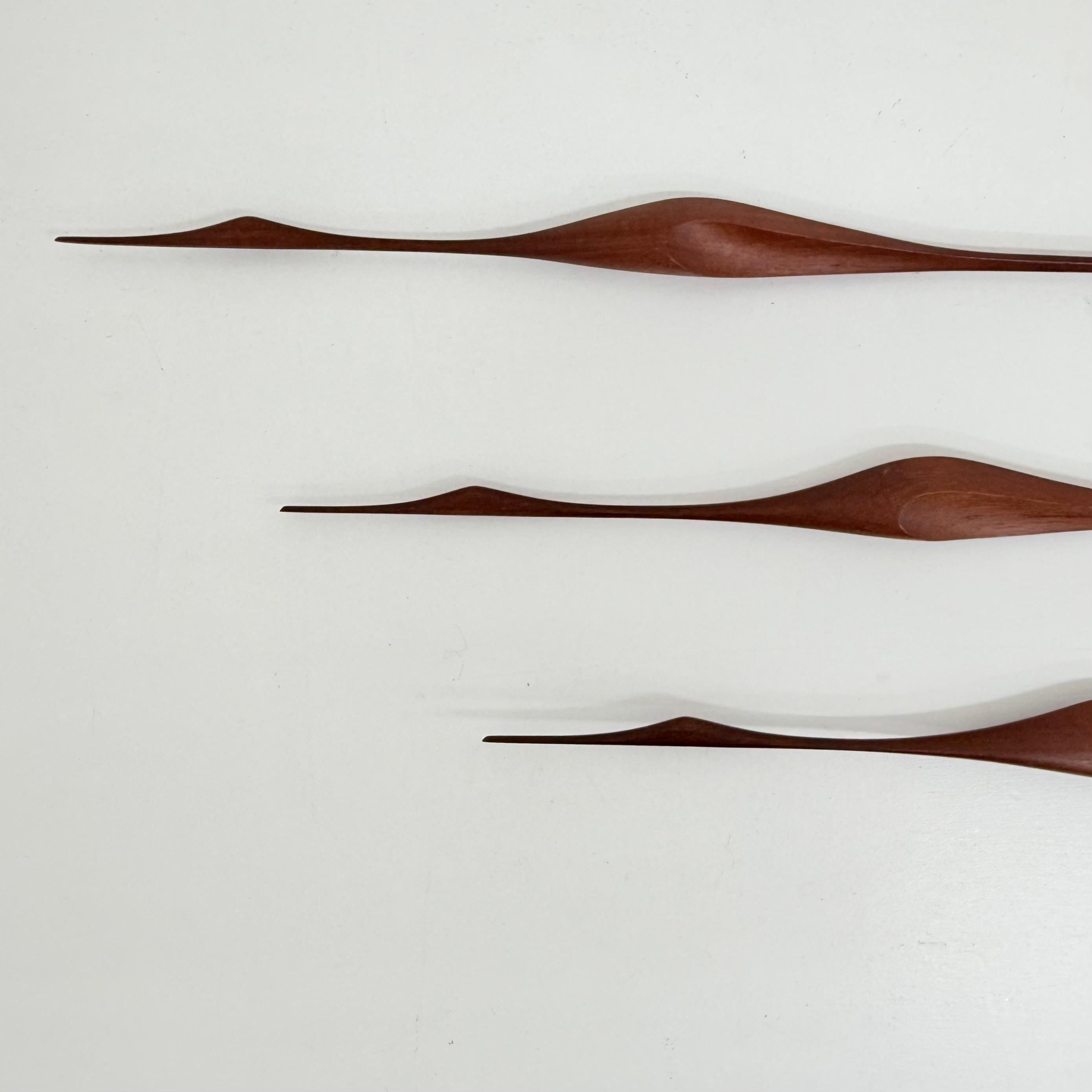 Ensemble de 3 sculptures murales d'oiseaux en bois de teck, design du milieu du siècle dernier, années 1970 1