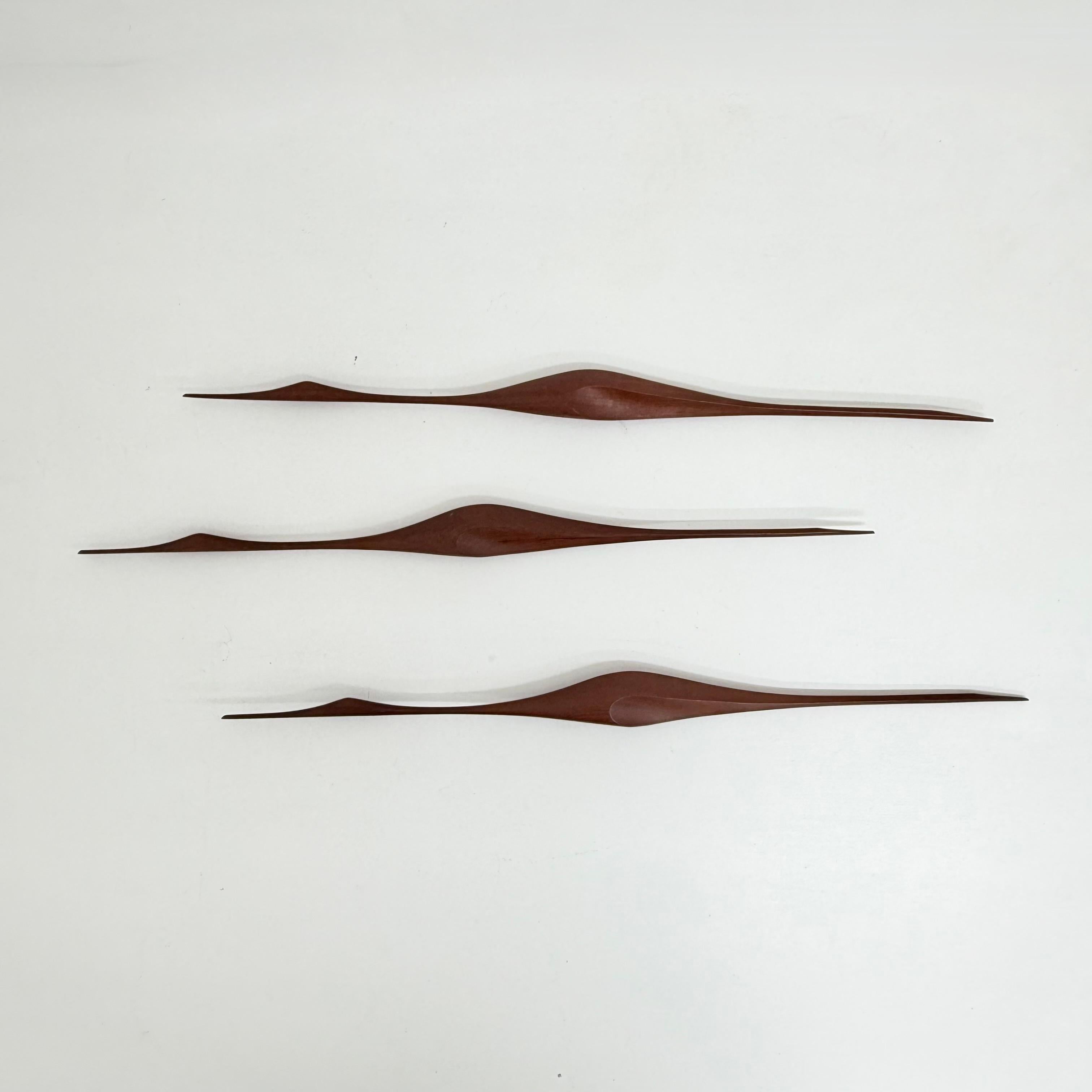 Ensemble de 3 sculptures murales d'oiseaux en bois de teck, design du milieu du siècle dernier, années 1970 3