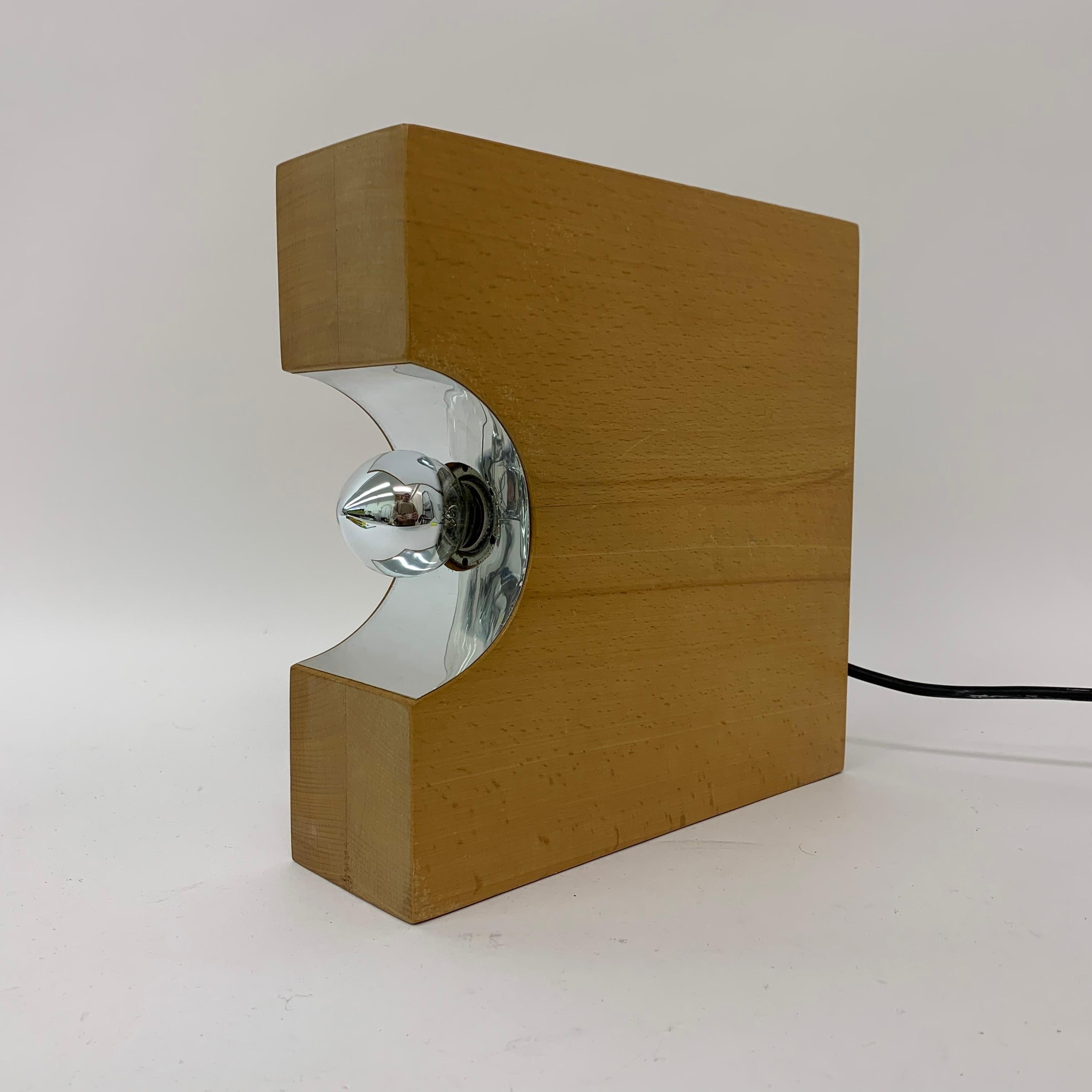 Mid-Century Design Solid Wood Block Table Lamp, 1970’s Minimalist For Sale 8
