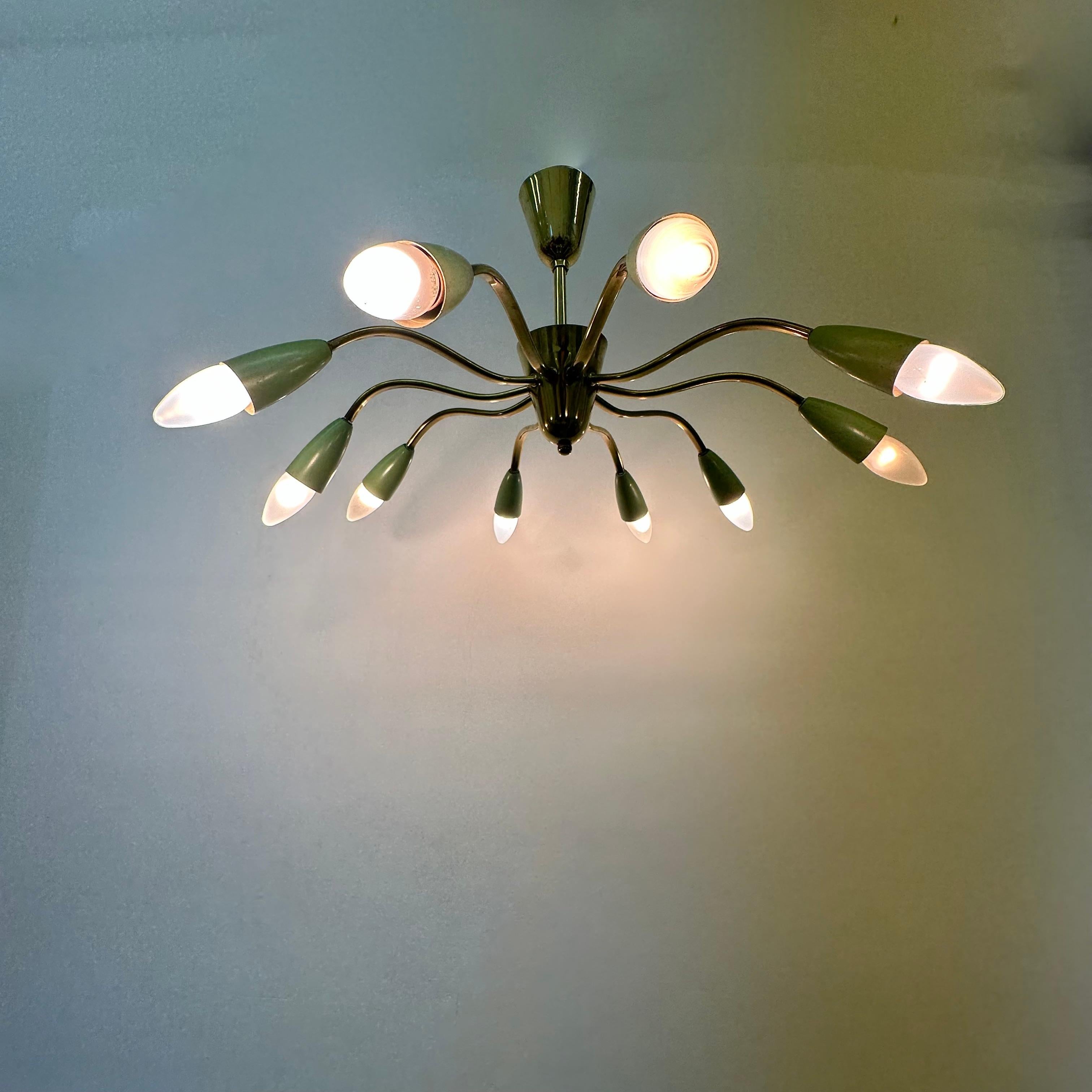 Mid-Century design spider brass ceiling lamp , 1950’s For Sale 3