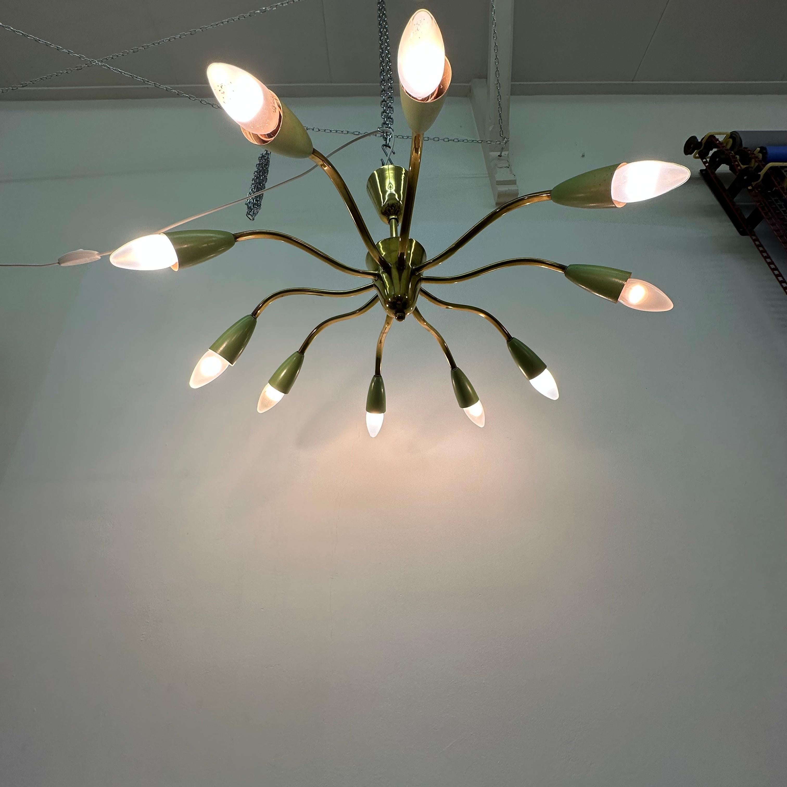 Mid-Century design spider brass ceiling lamp , 1950’s For Sale 4