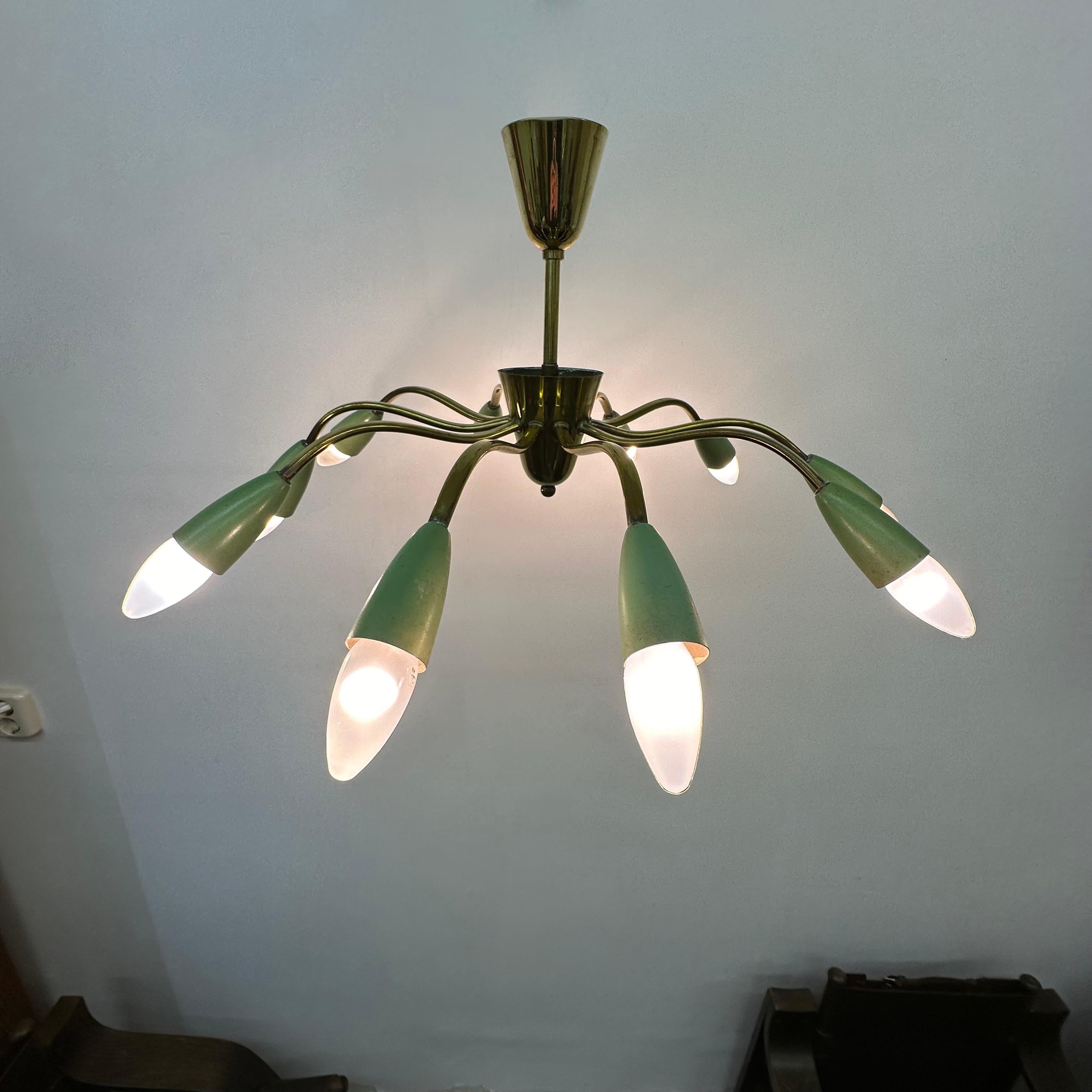 Mid-Century design spider brass ceiling lamp , 1950’s For Sale 6
