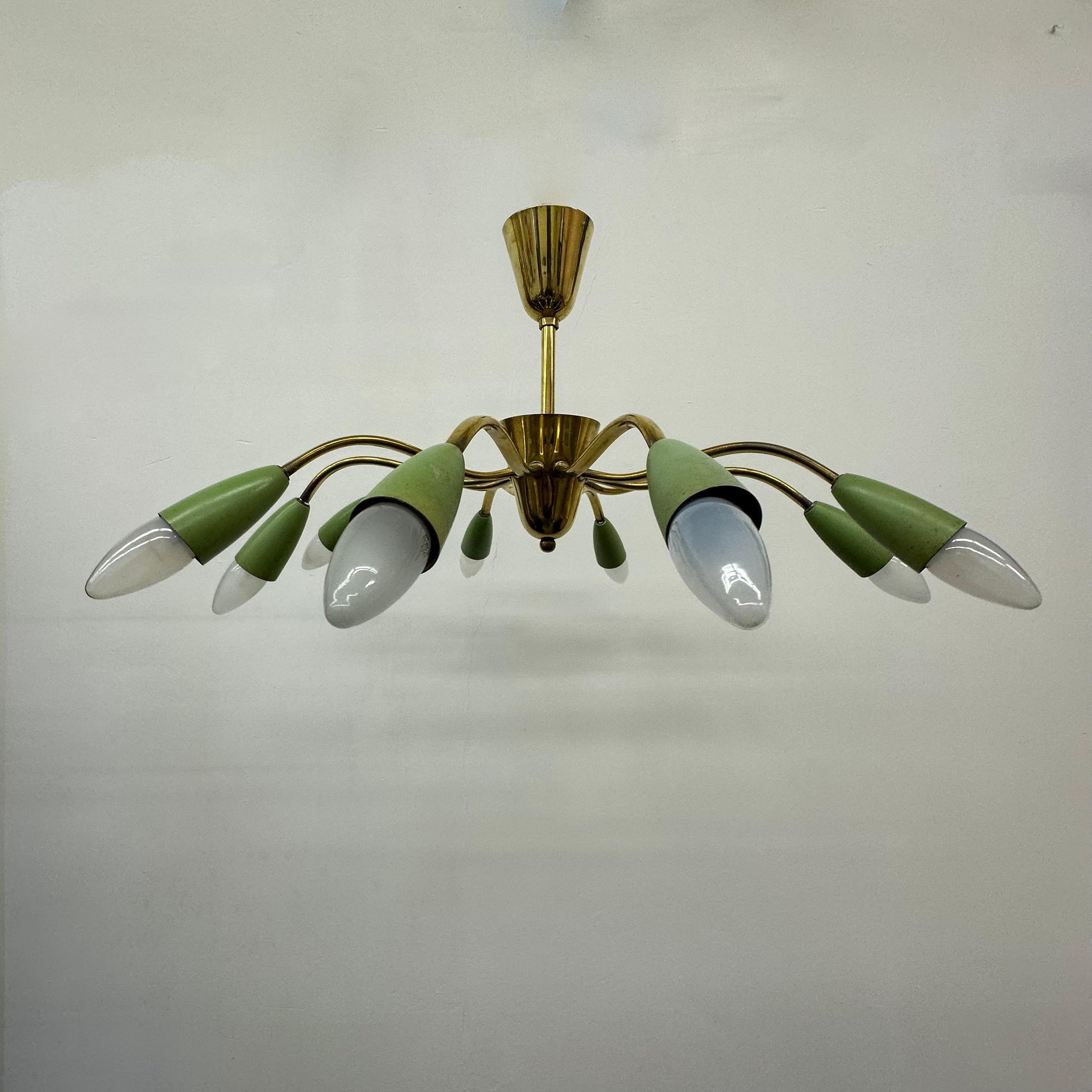 Mid-Century design spider brass ceiling lamp , 1950’s For Sale 7