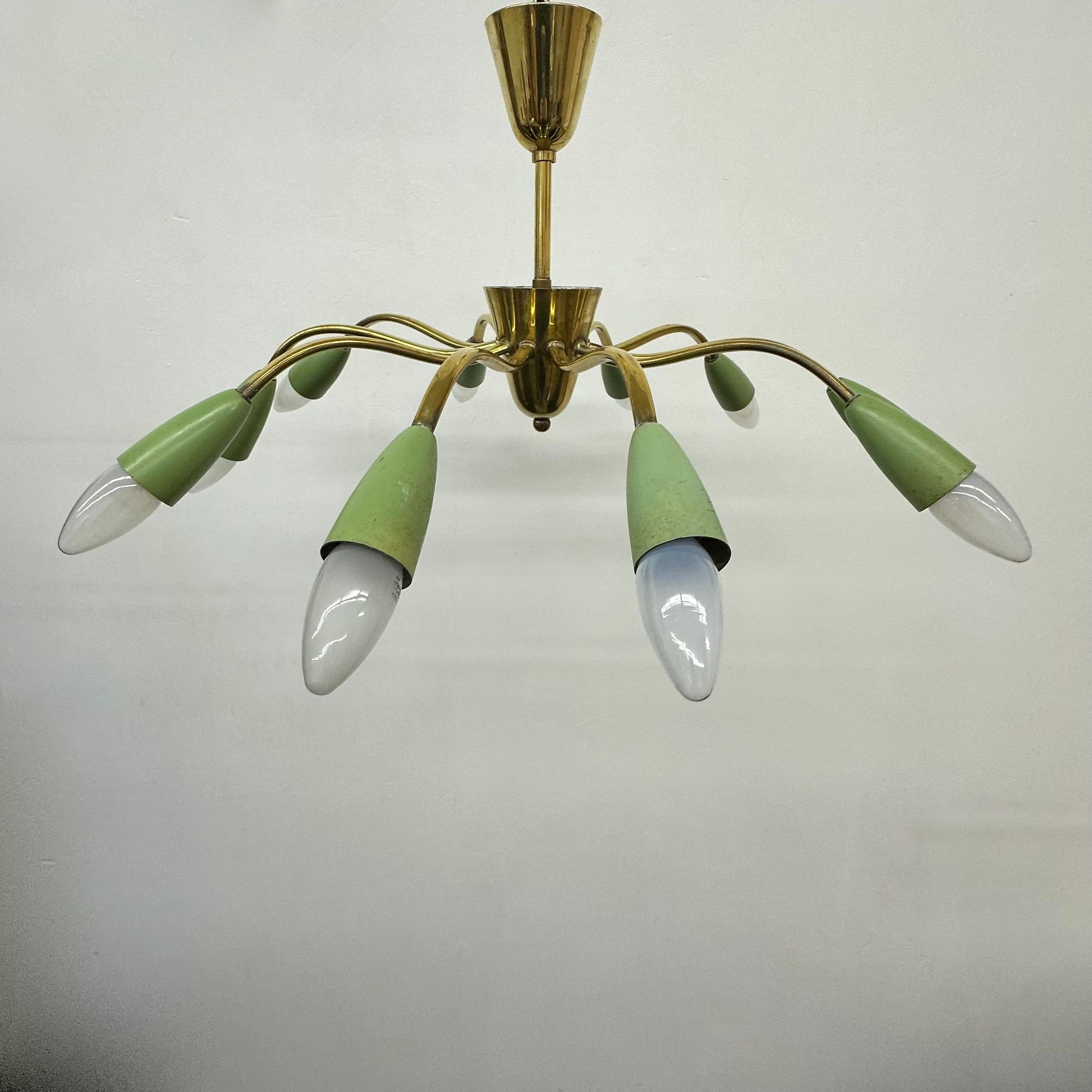 Mid-Century design spider brass ceiling lamp , 1950’s For Sale 9