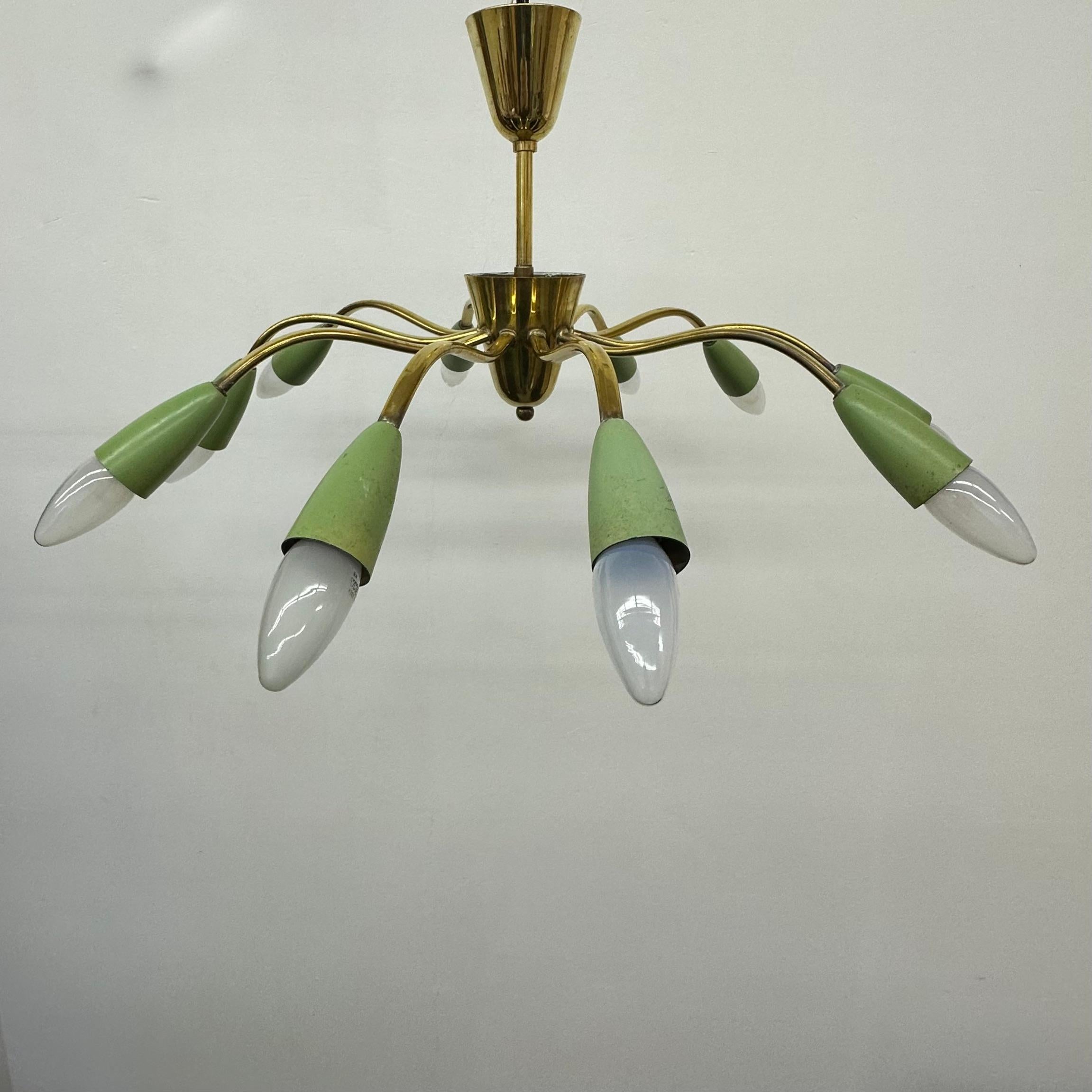 Mid-Century design spider brass ceiling lamp , 1950’s For Sale 10