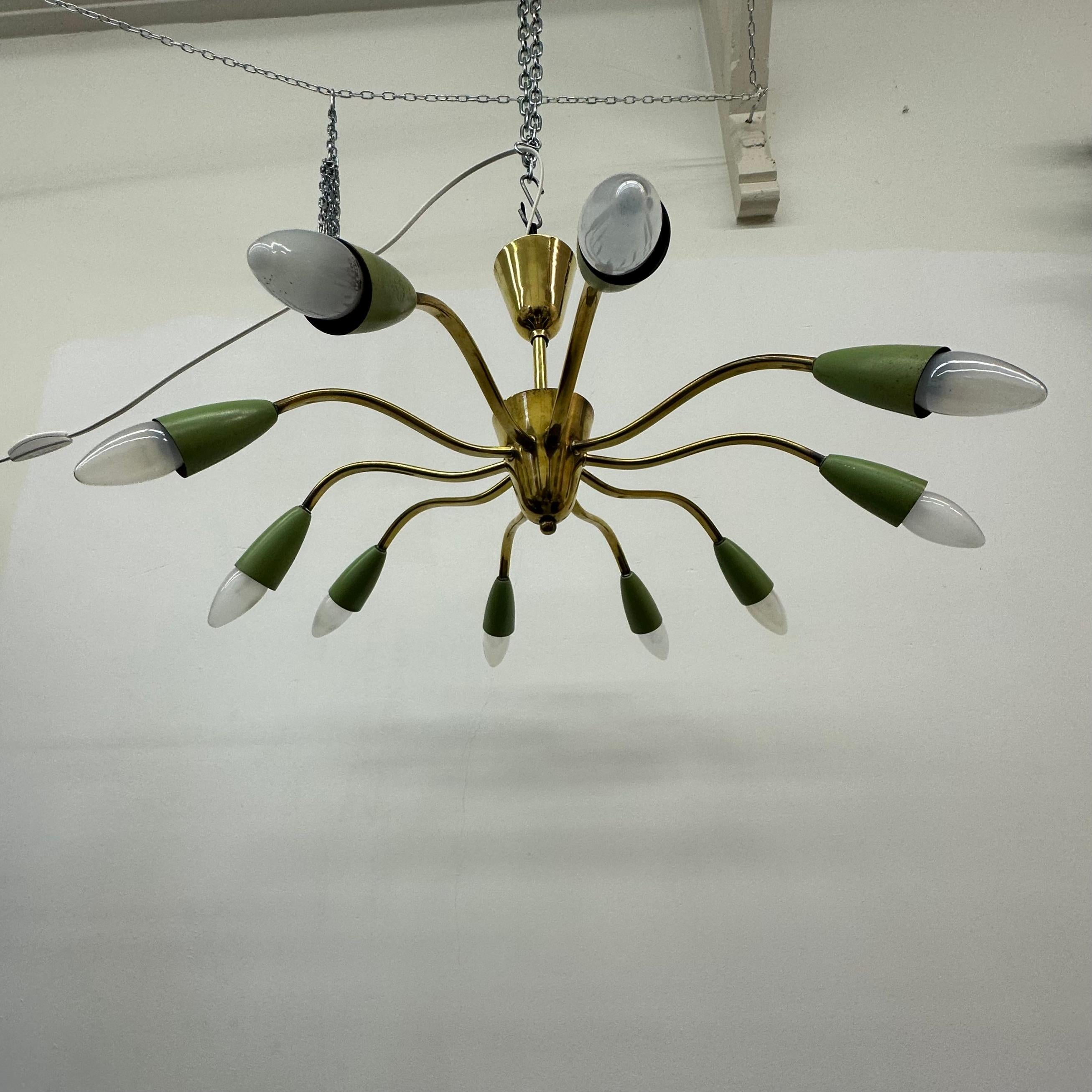 Mid-Century design spider brass ceiling lamp , 1950’s For Sale 11